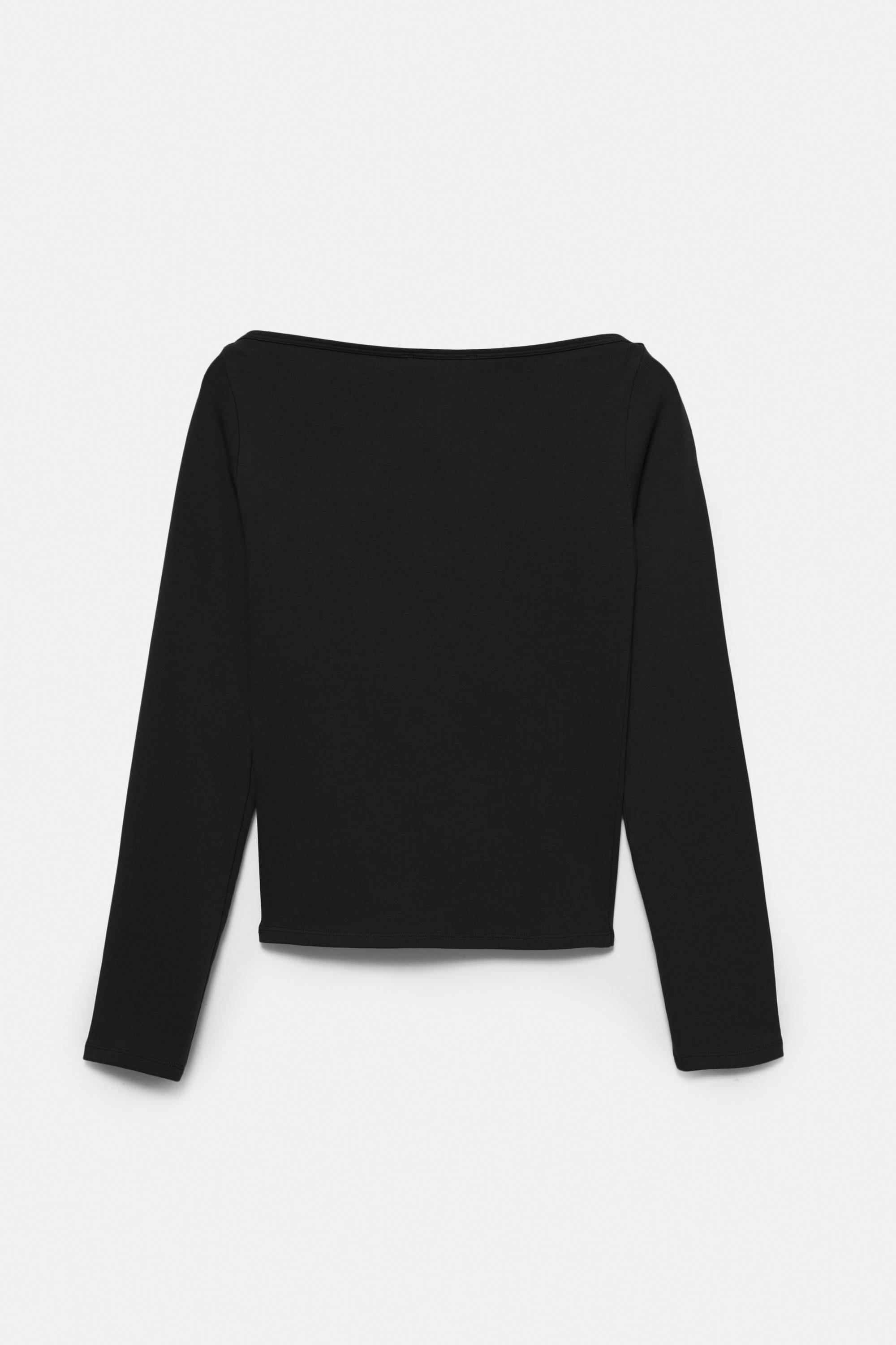 Long sleeve boat neck T-shirt — Black