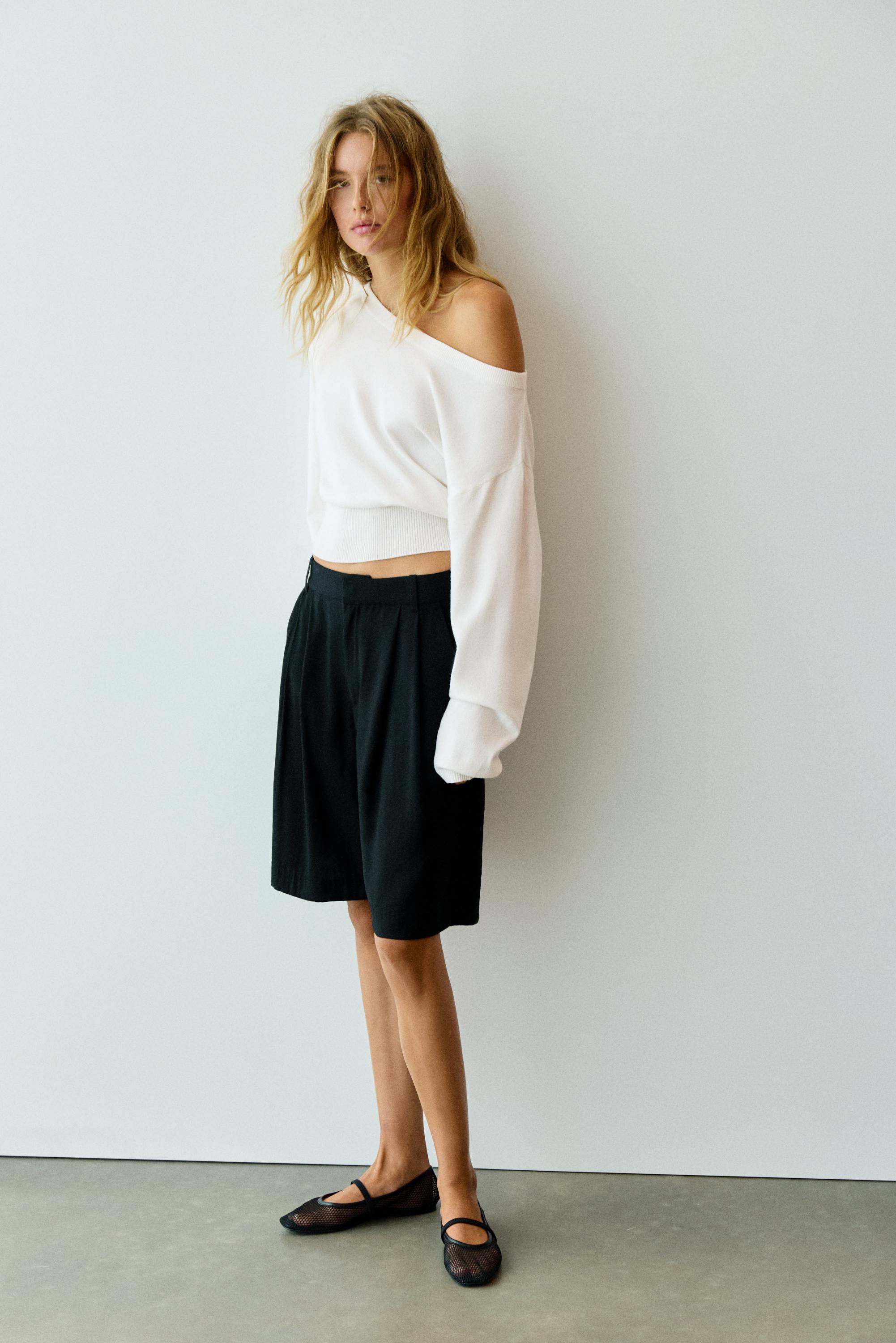 Asymmetric neck jumper — Ecru
