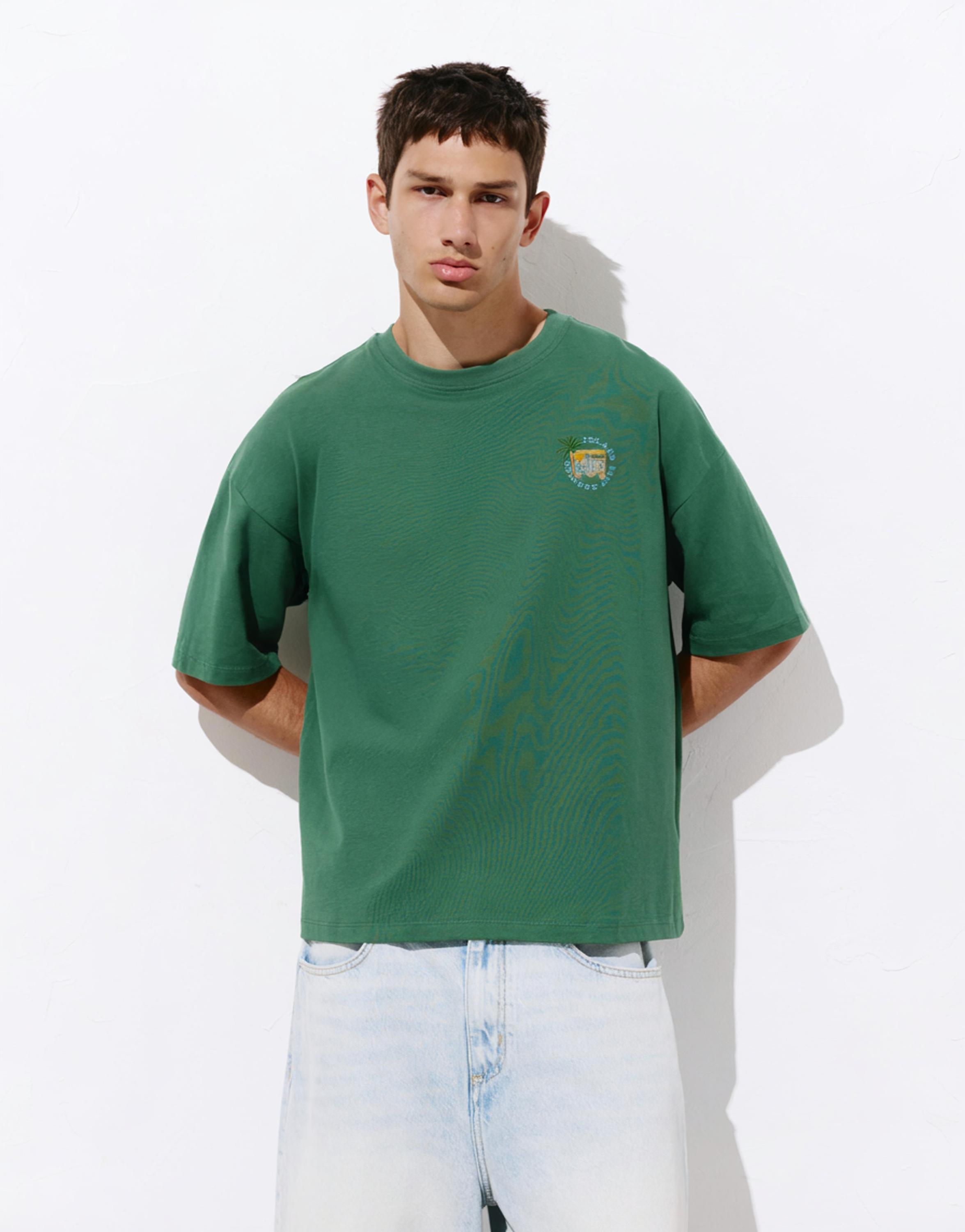 Relaxed embroidered T-shirt — Dark green marl