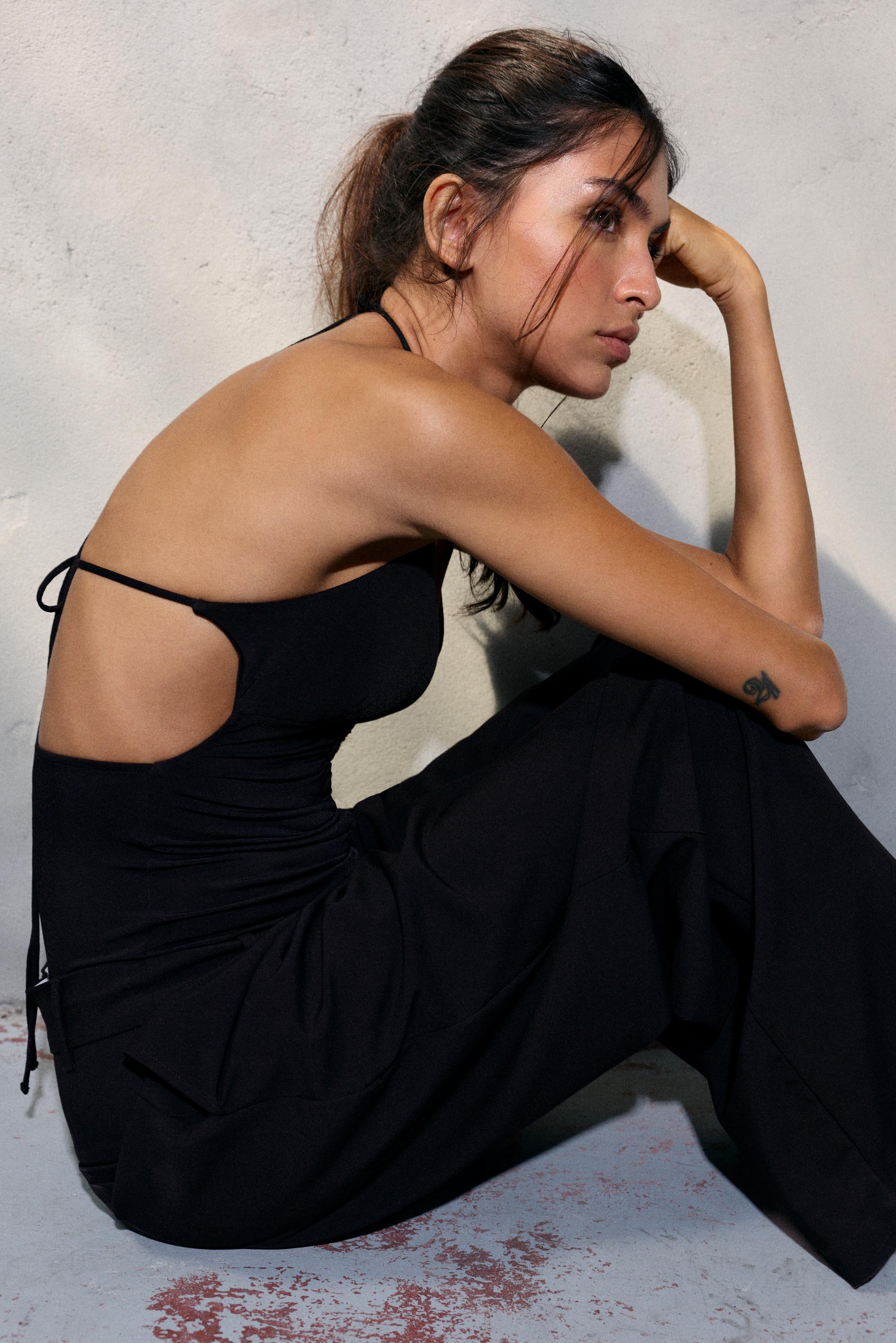 Gathered halter bodysuit — Black