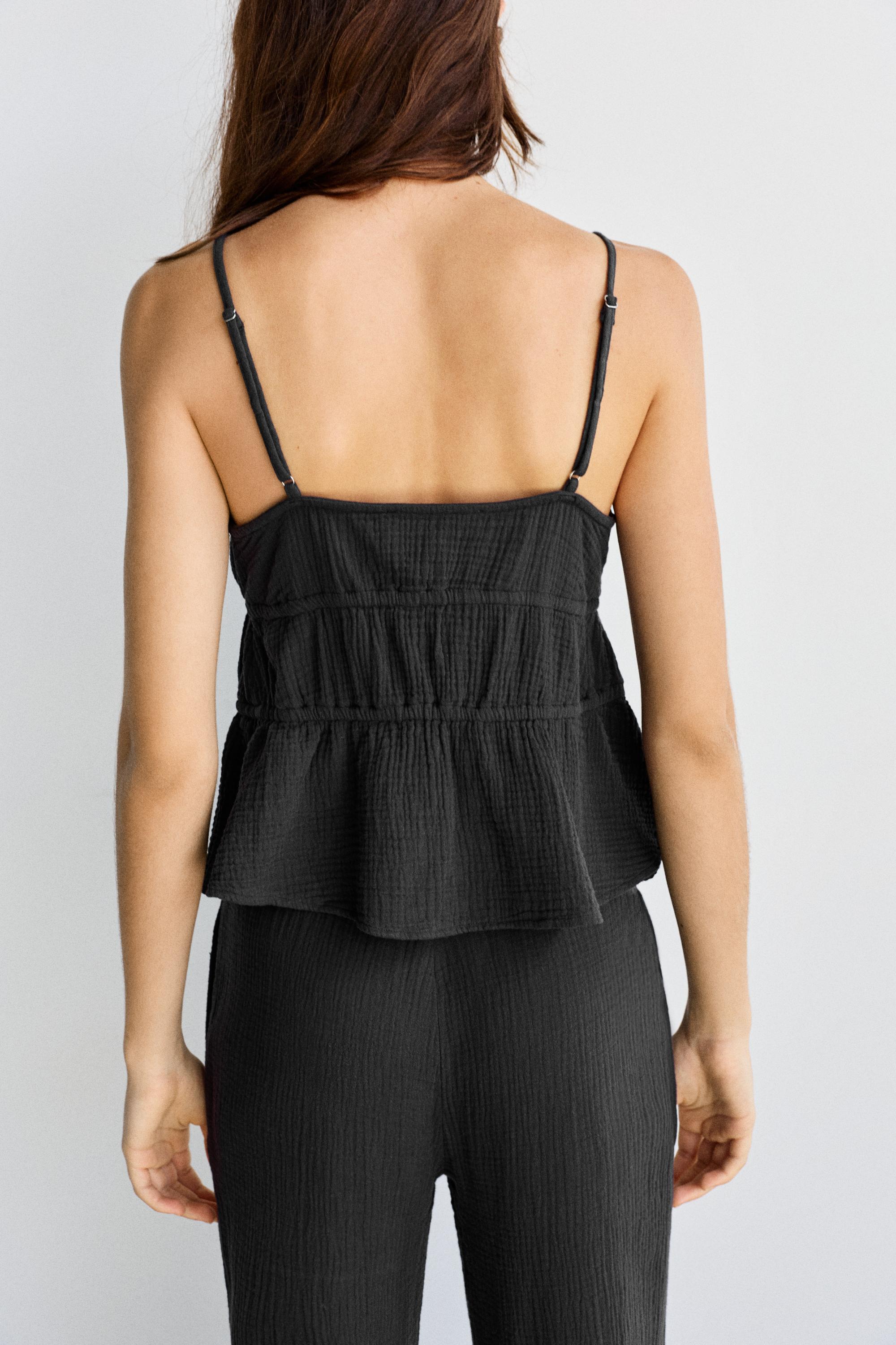 Crepe strappy top — Faded black