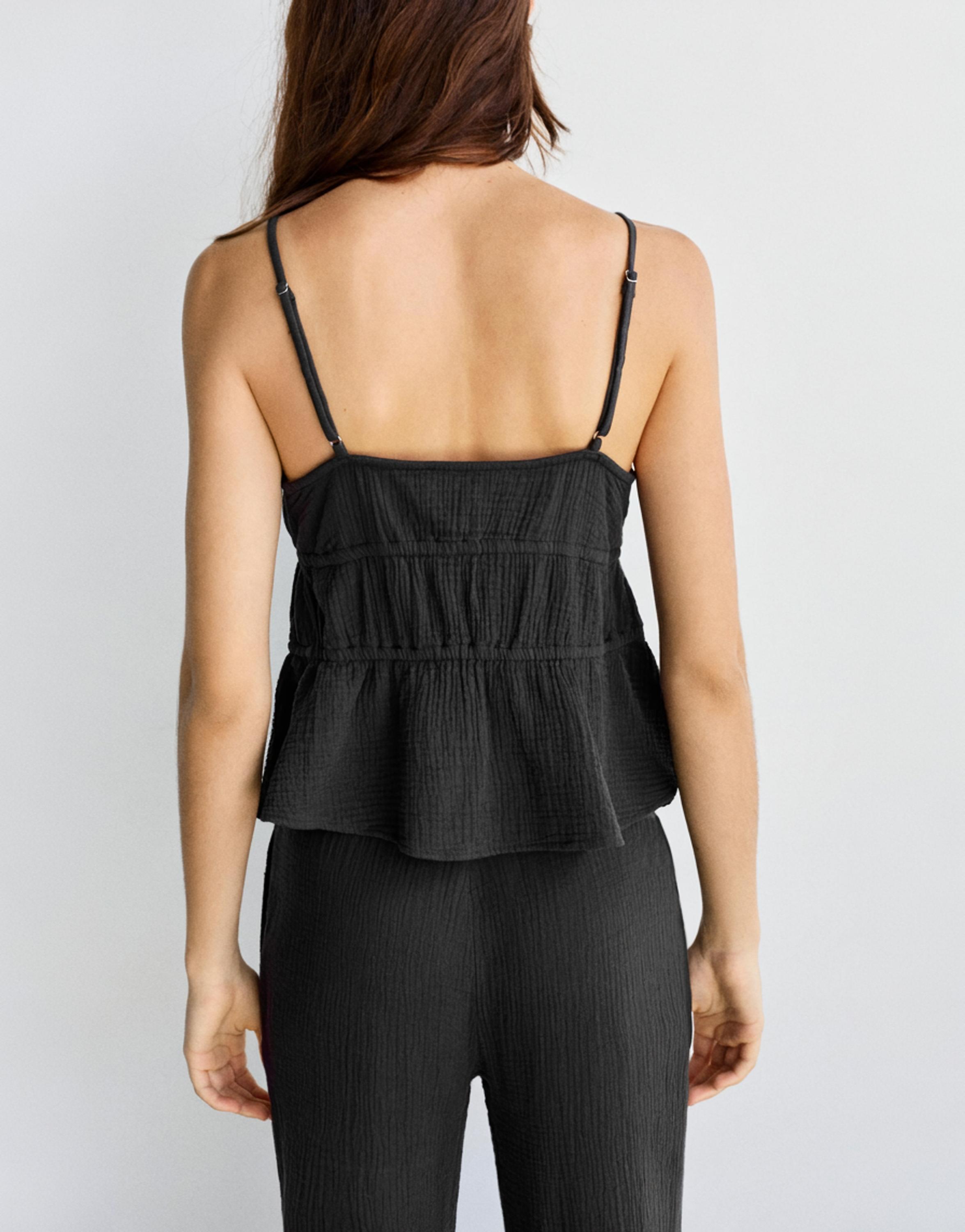 Crepe strappy top — Faded black
