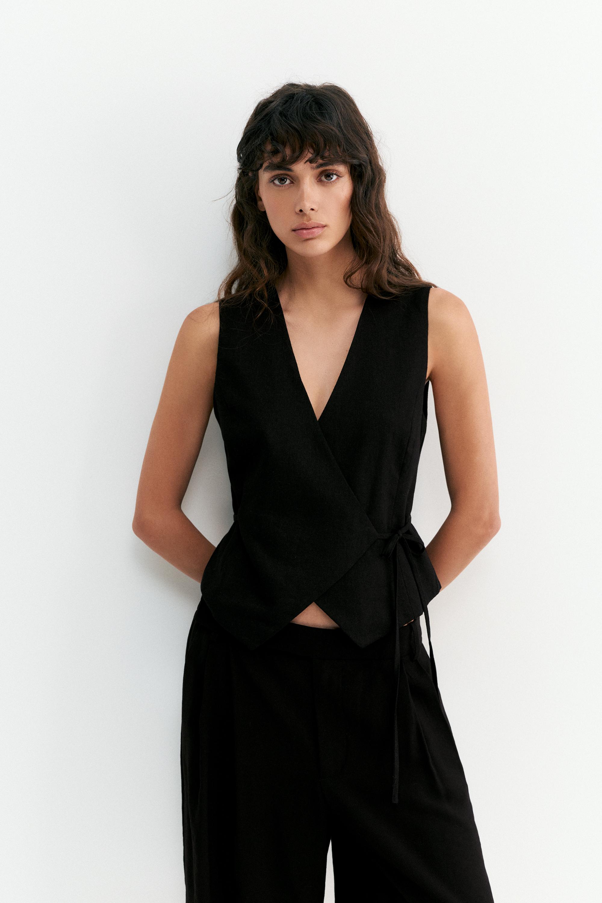 Rustic linen-blend waistcoat — Black