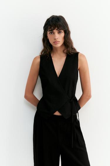 Rustic linen-blend waistcoat — Black 2