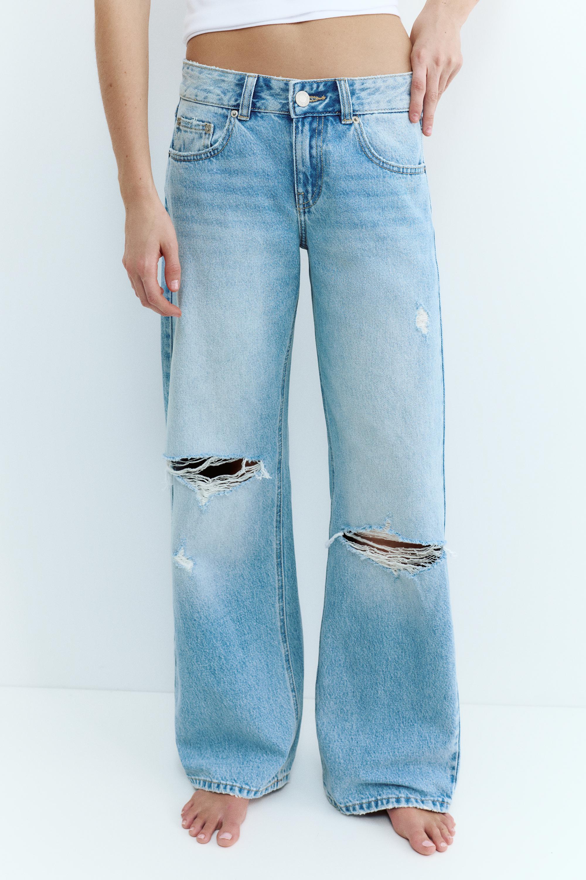 Düşük bel yırtık straight fit jean - Görsel 22