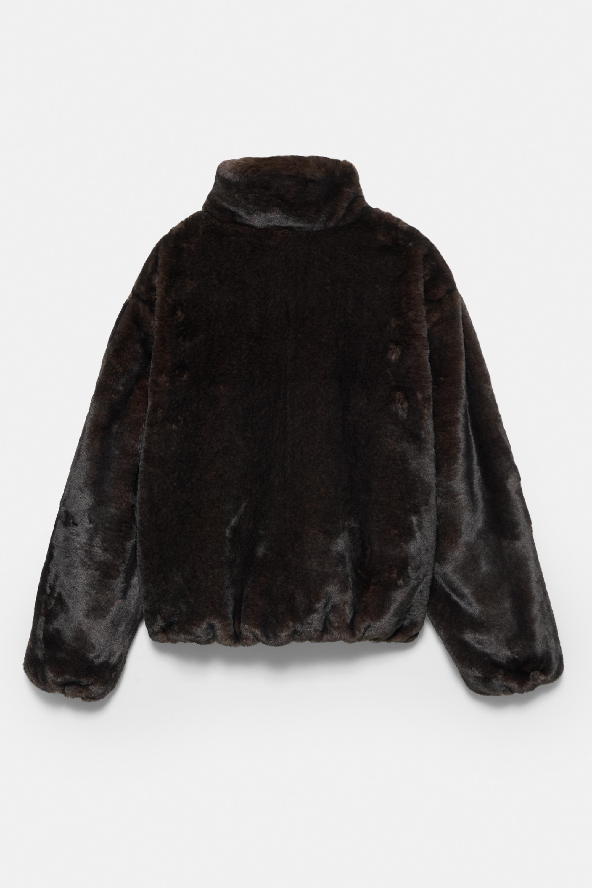 Dik yaka suni kürk ceket - Görsel 4