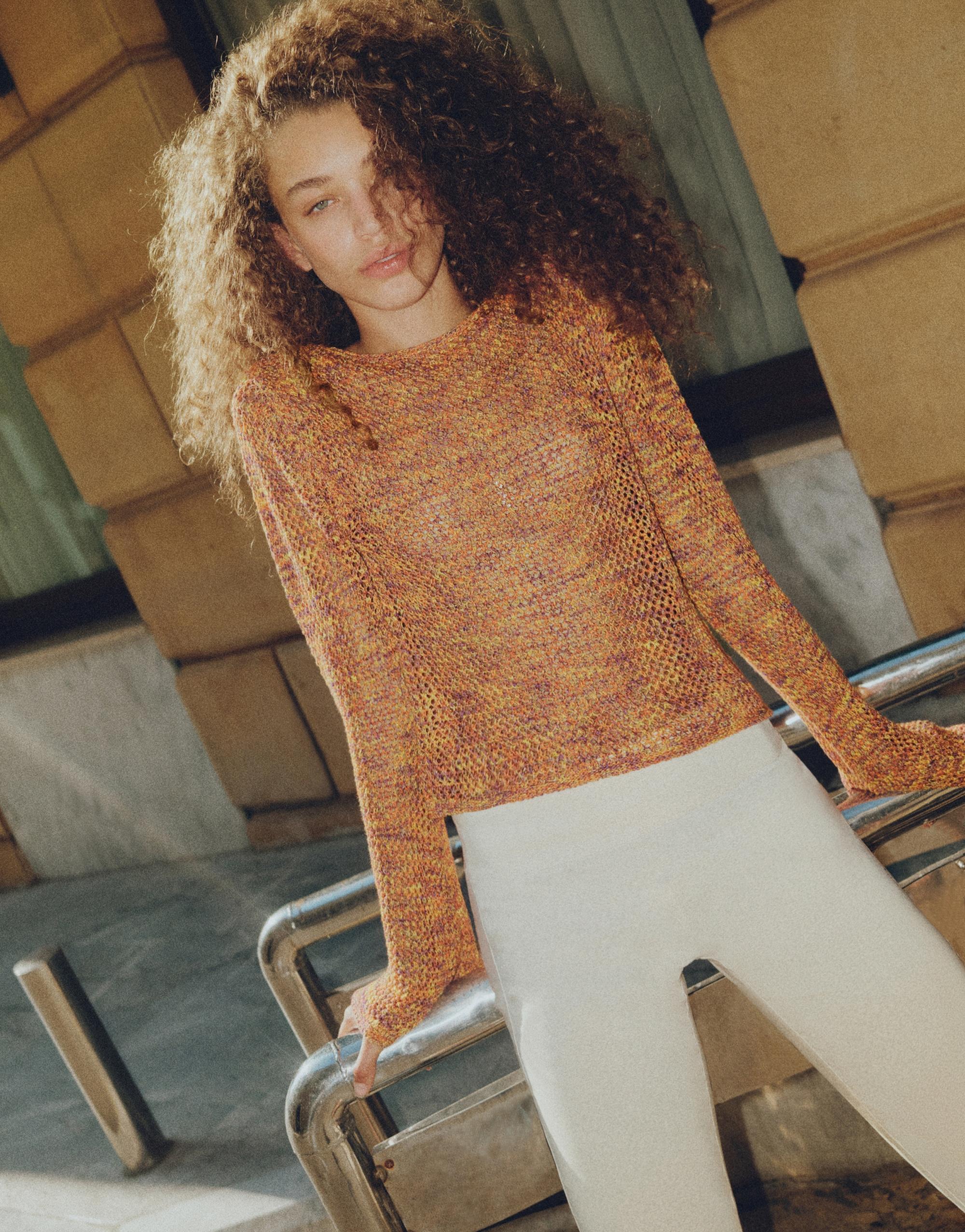 Space dye cutwork jumper — Orange