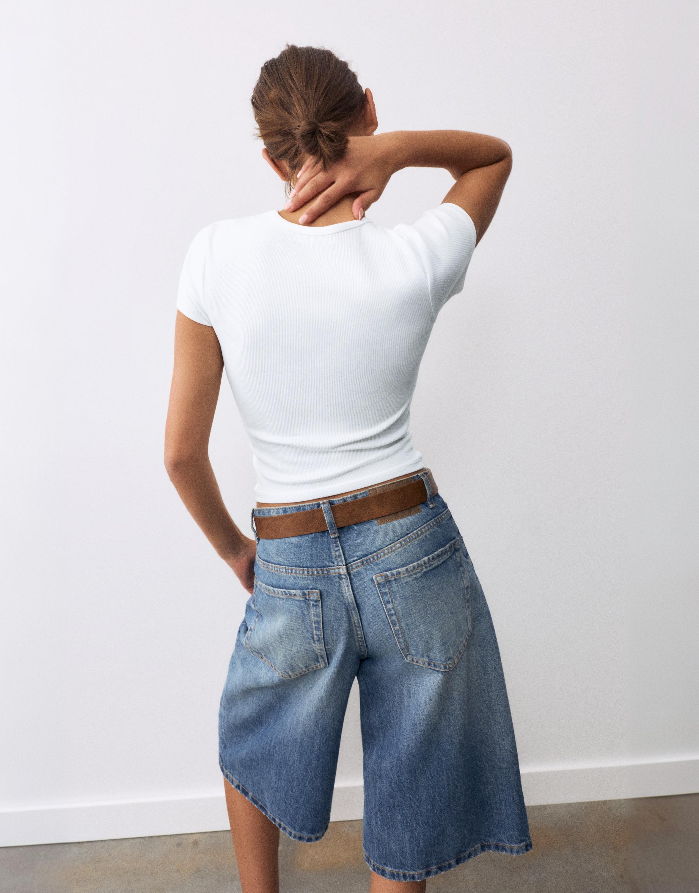 Ribbed short sleeve T-shirt — White