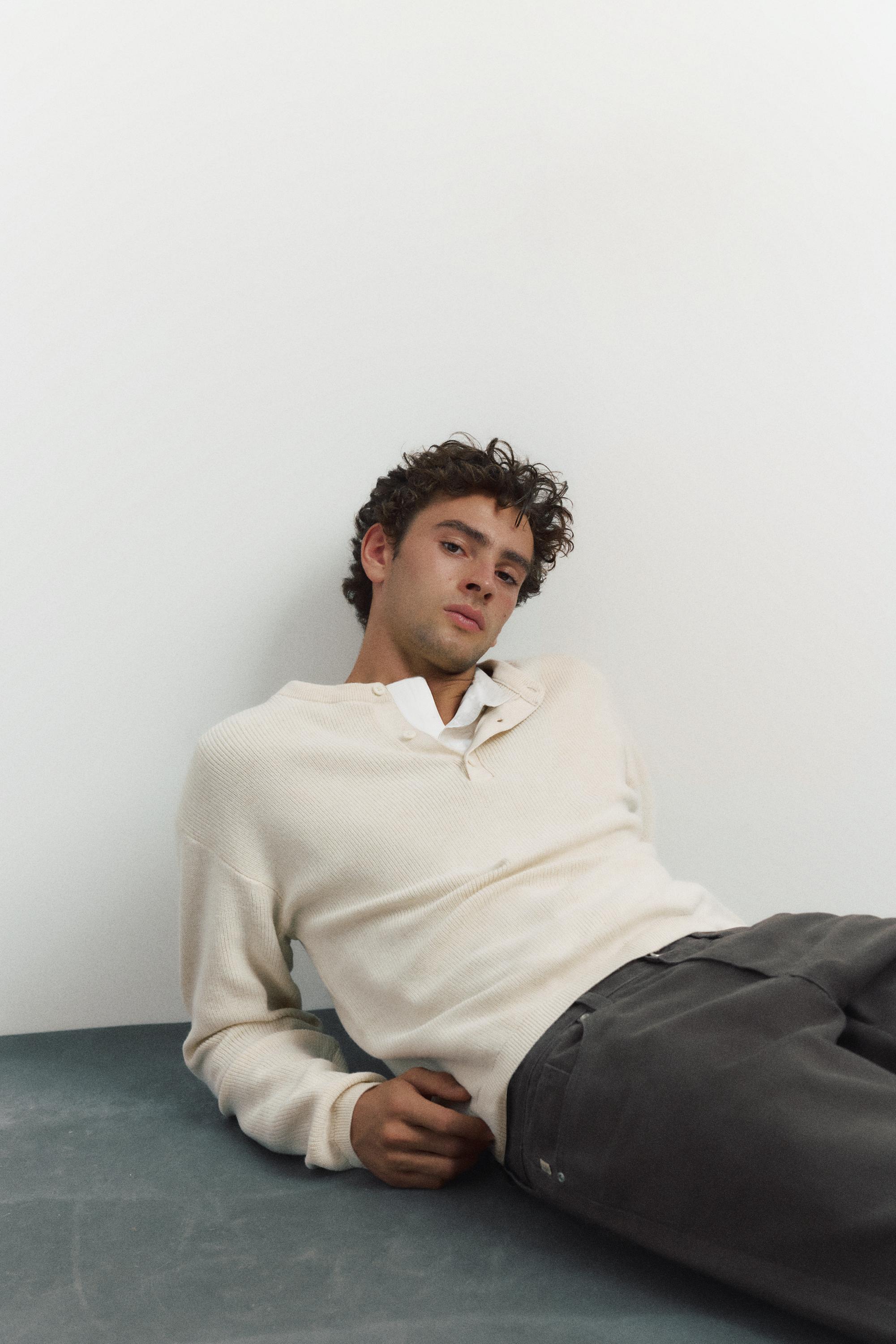Henley neck jumper — White
