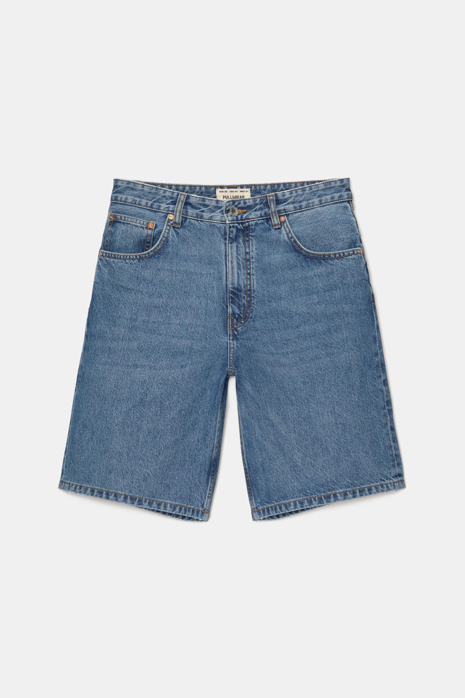 Baggy denim Bermuda shorts — Medium blue