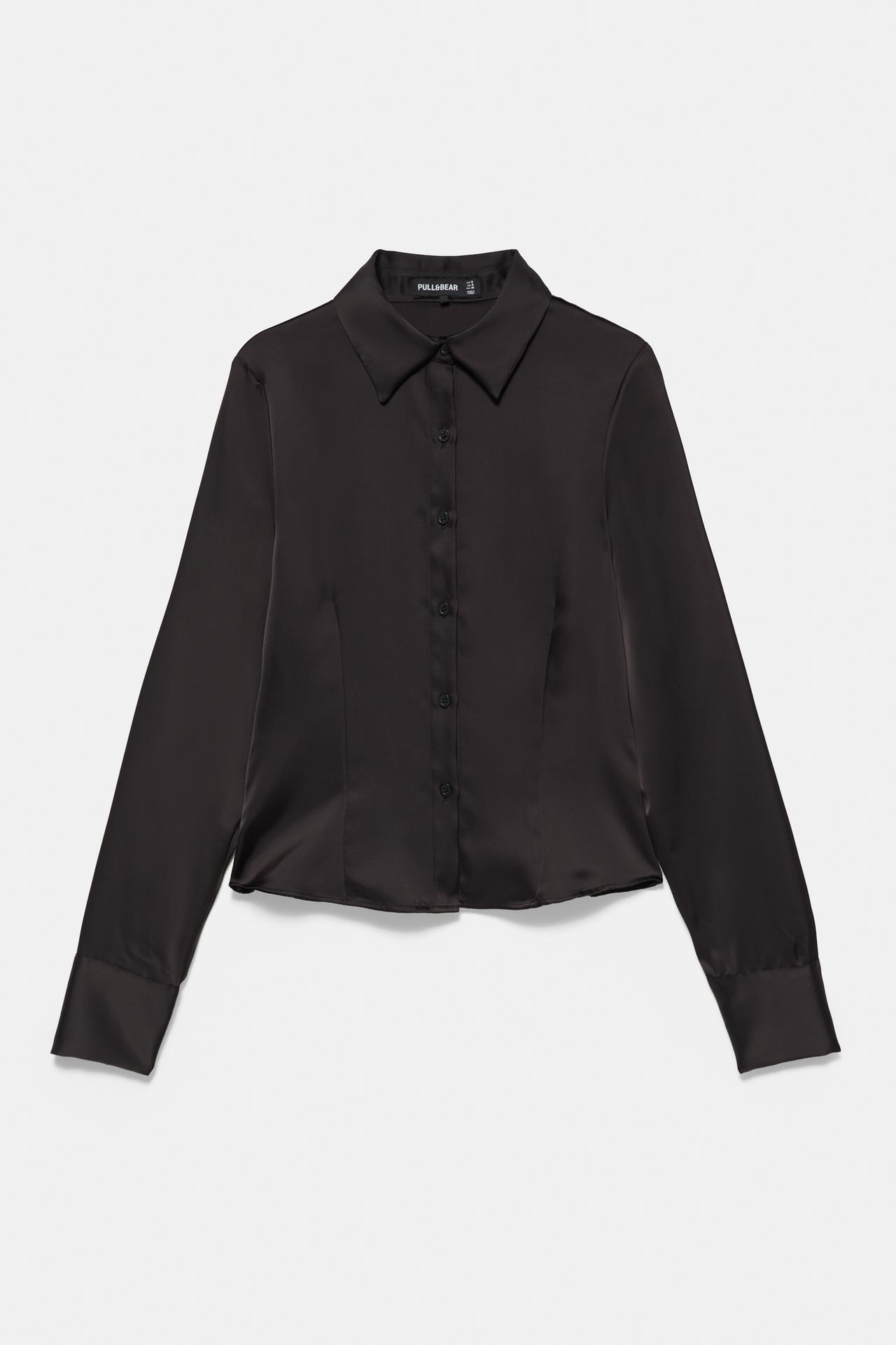 Fitted satin shirt — Black