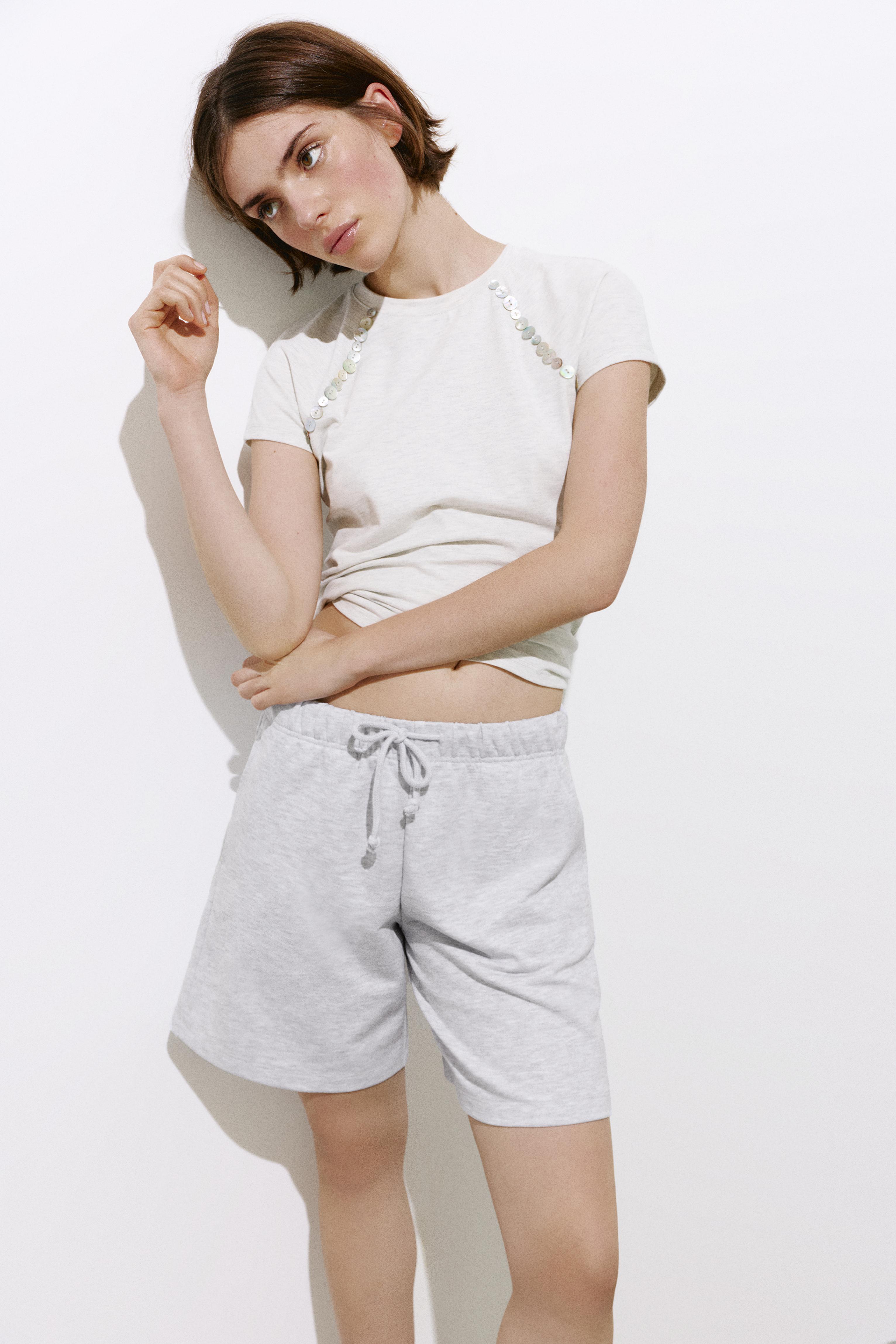 Bermuda shorts with elasticated waistband — Grey marl