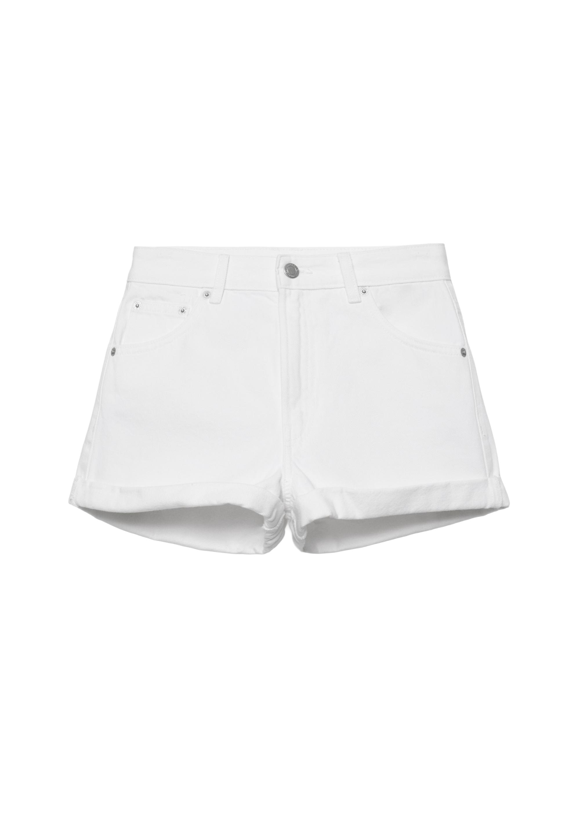 Denim mom fit shorts with turn-up hems — White