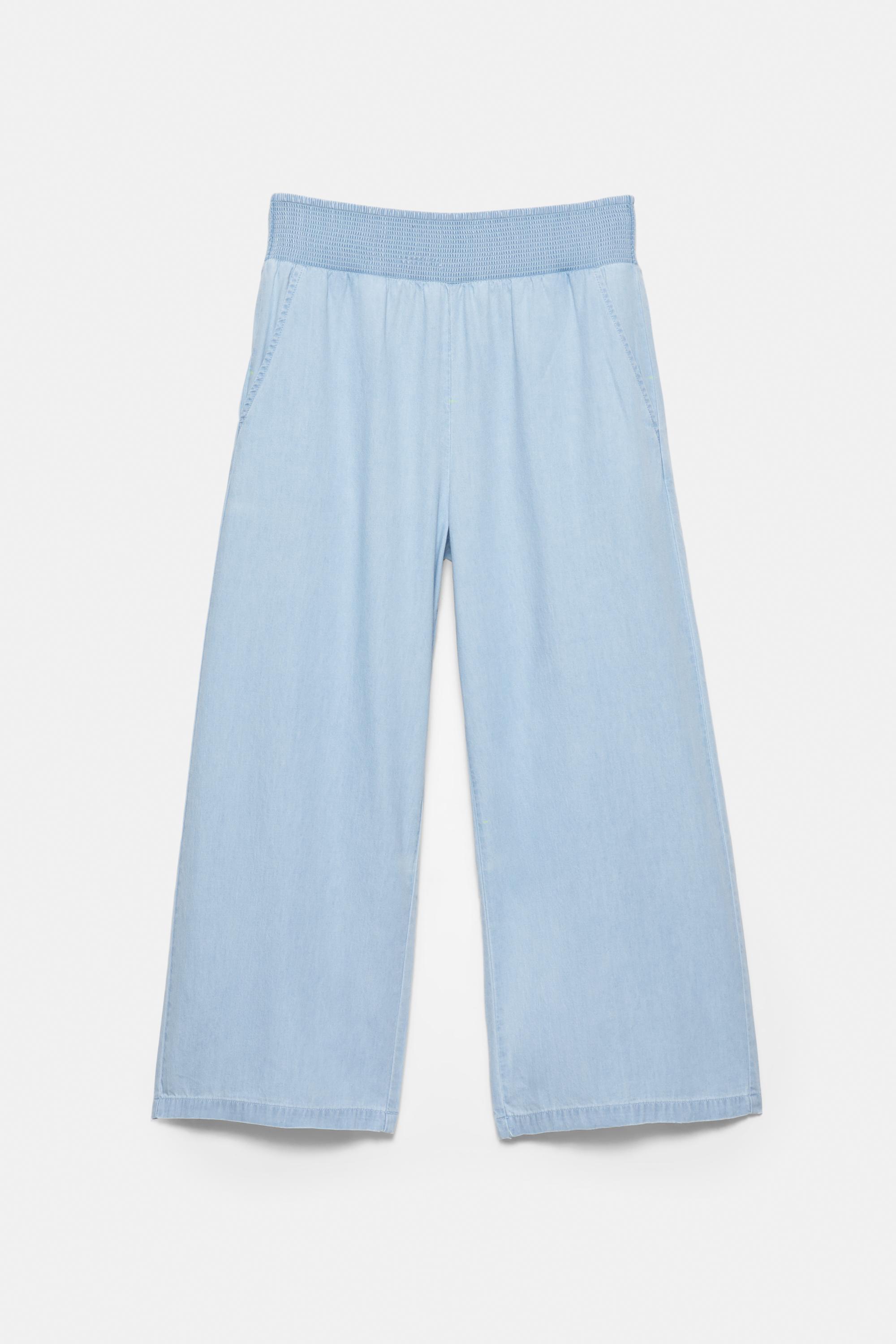 Flowing denim trousers with elasticated waist — Pale blue