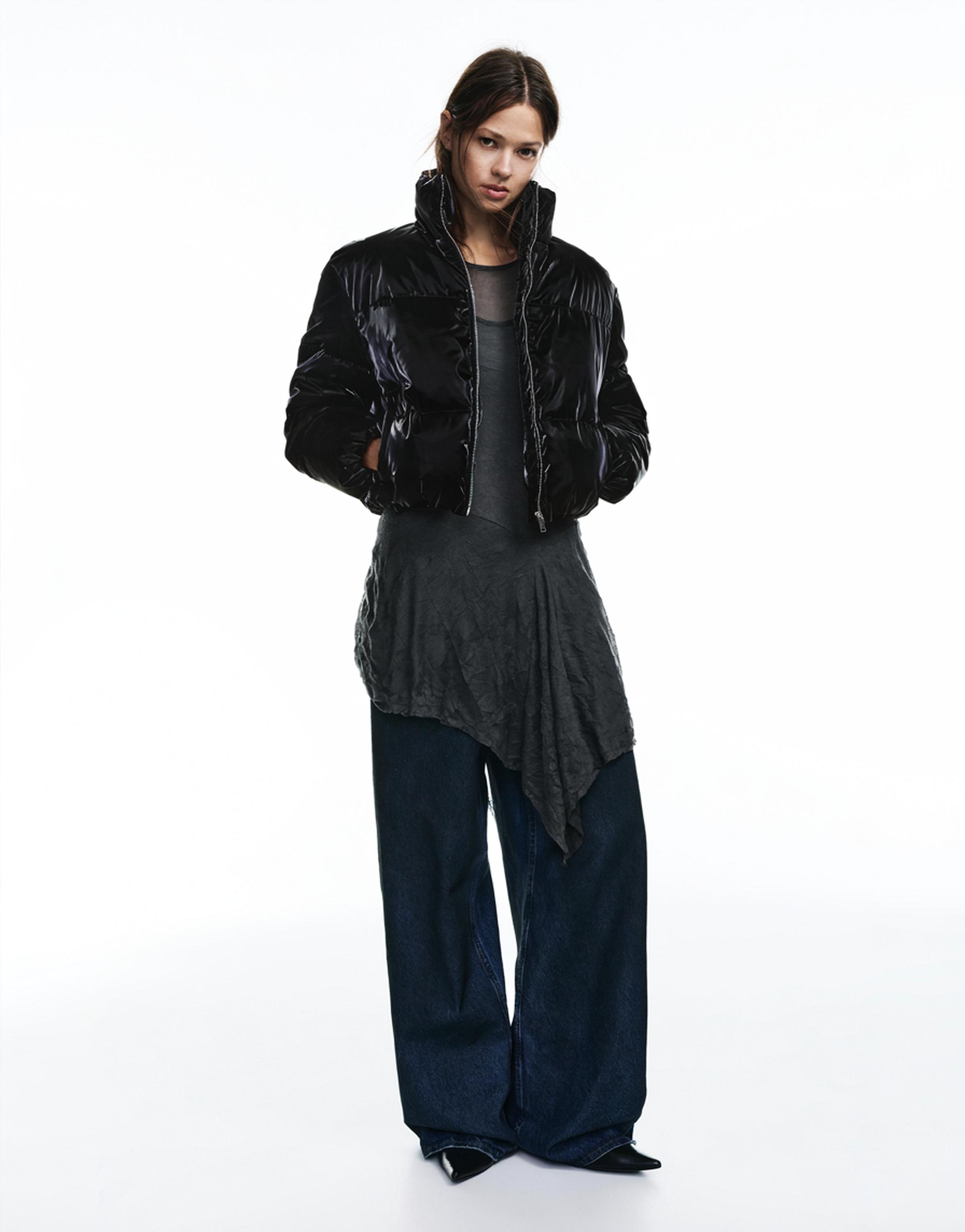 Puffer jacket with a shimmery finish — Black