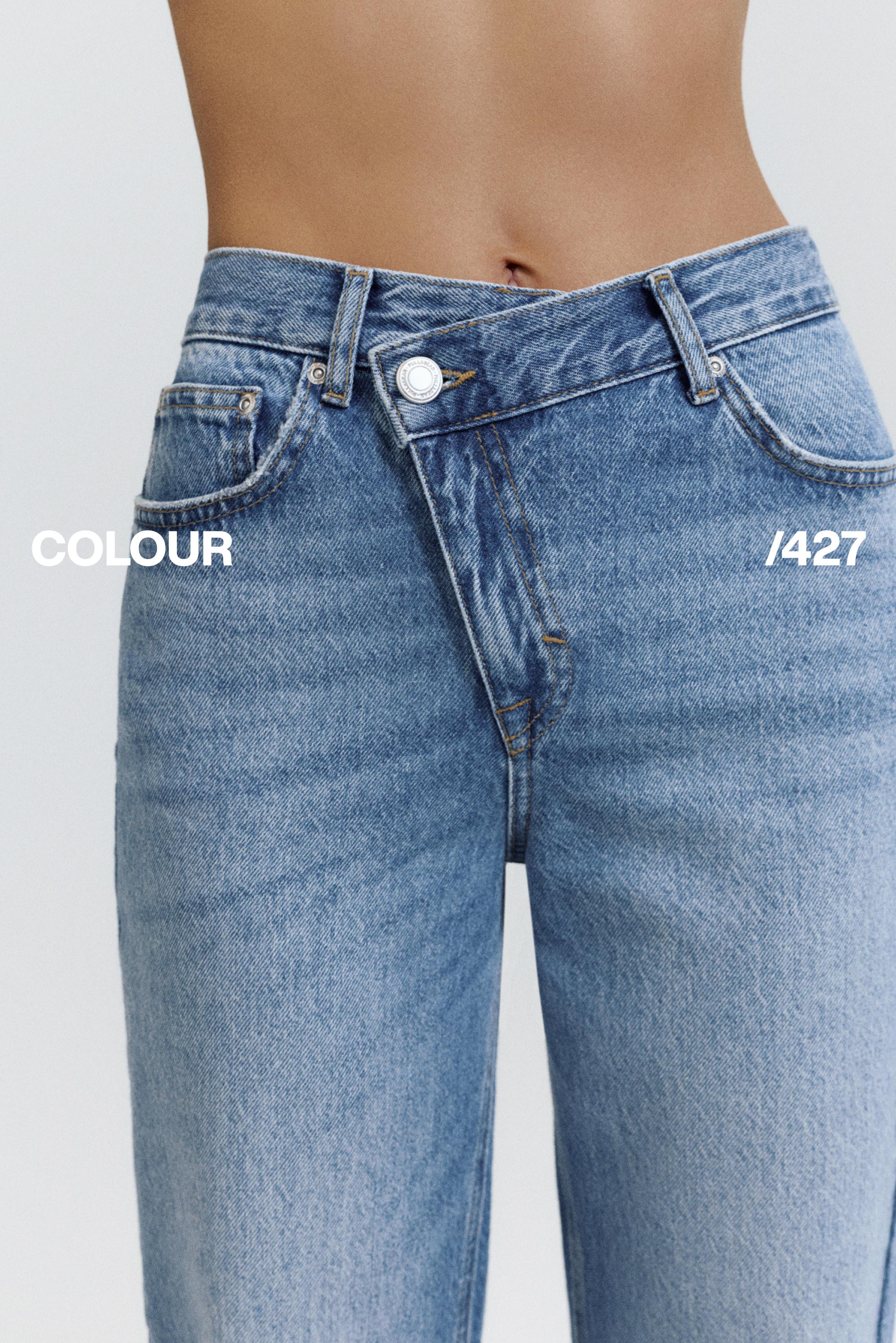Straight-leg jeans with crossover waistband — Medium blue