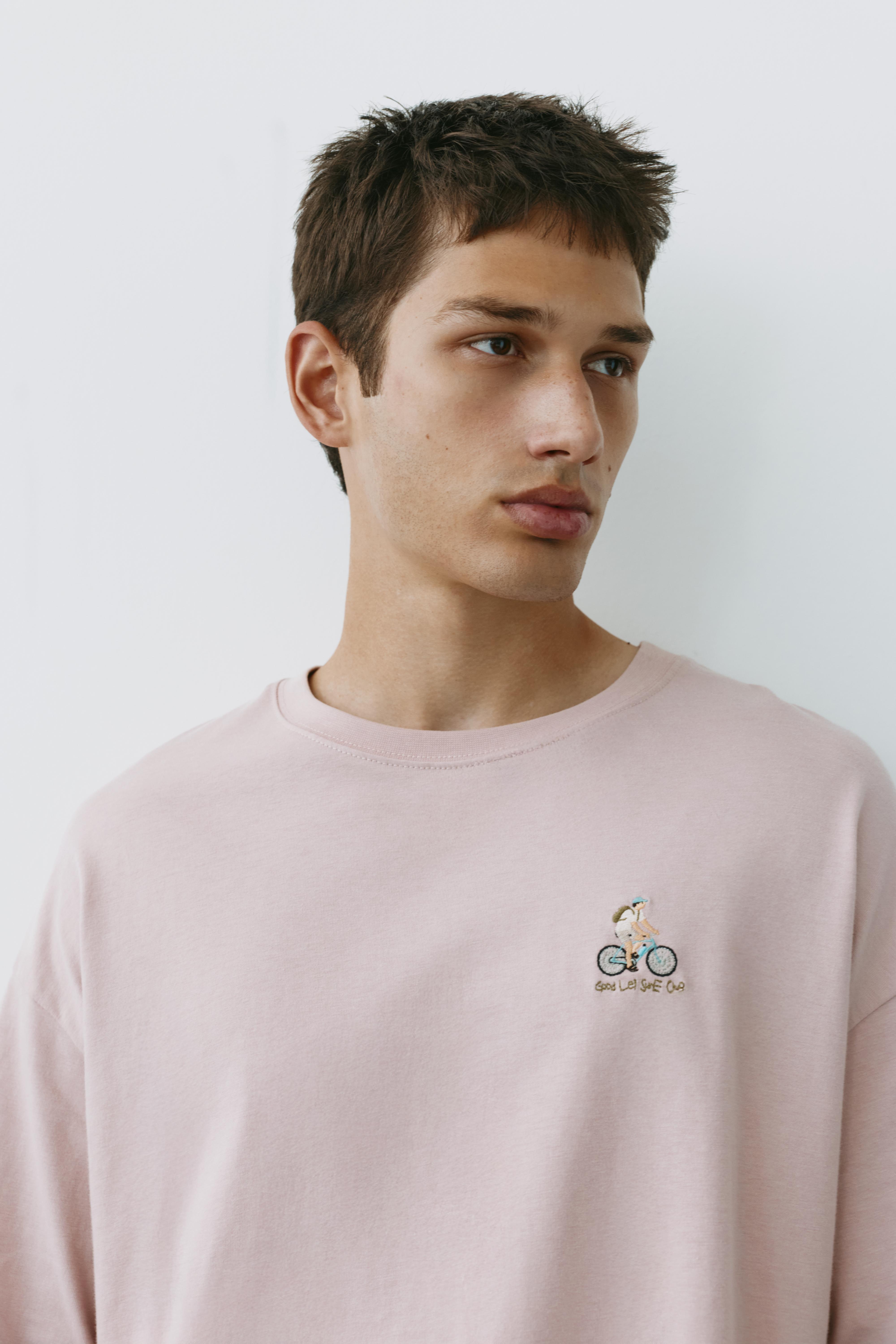 Relaxed fit bicycle embroidery T-shirt — Pale lilac