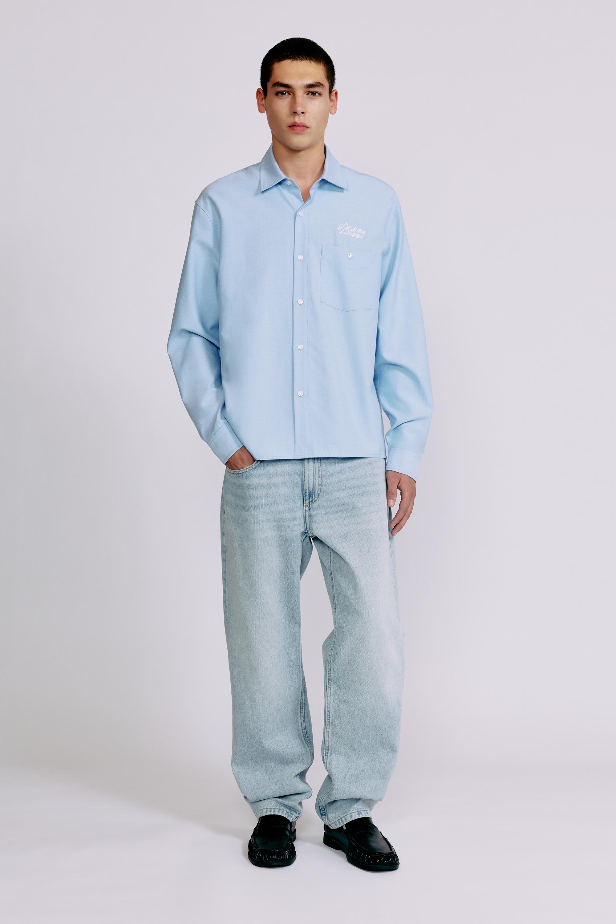 Embroidered long sleeve shirt — Pale blue