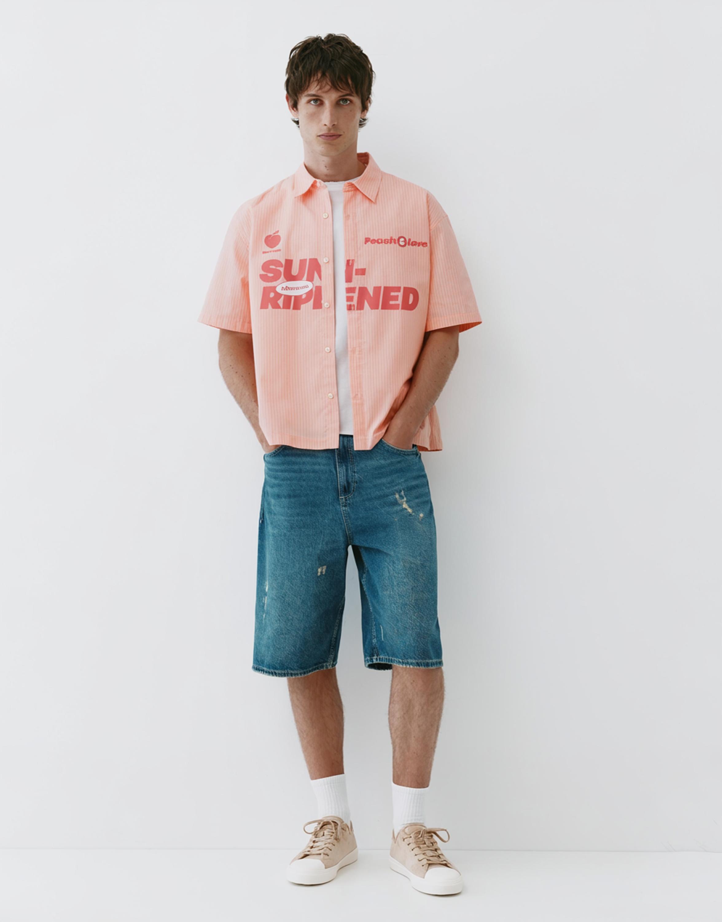 Peach striped graphic shirt — Chalk pink
