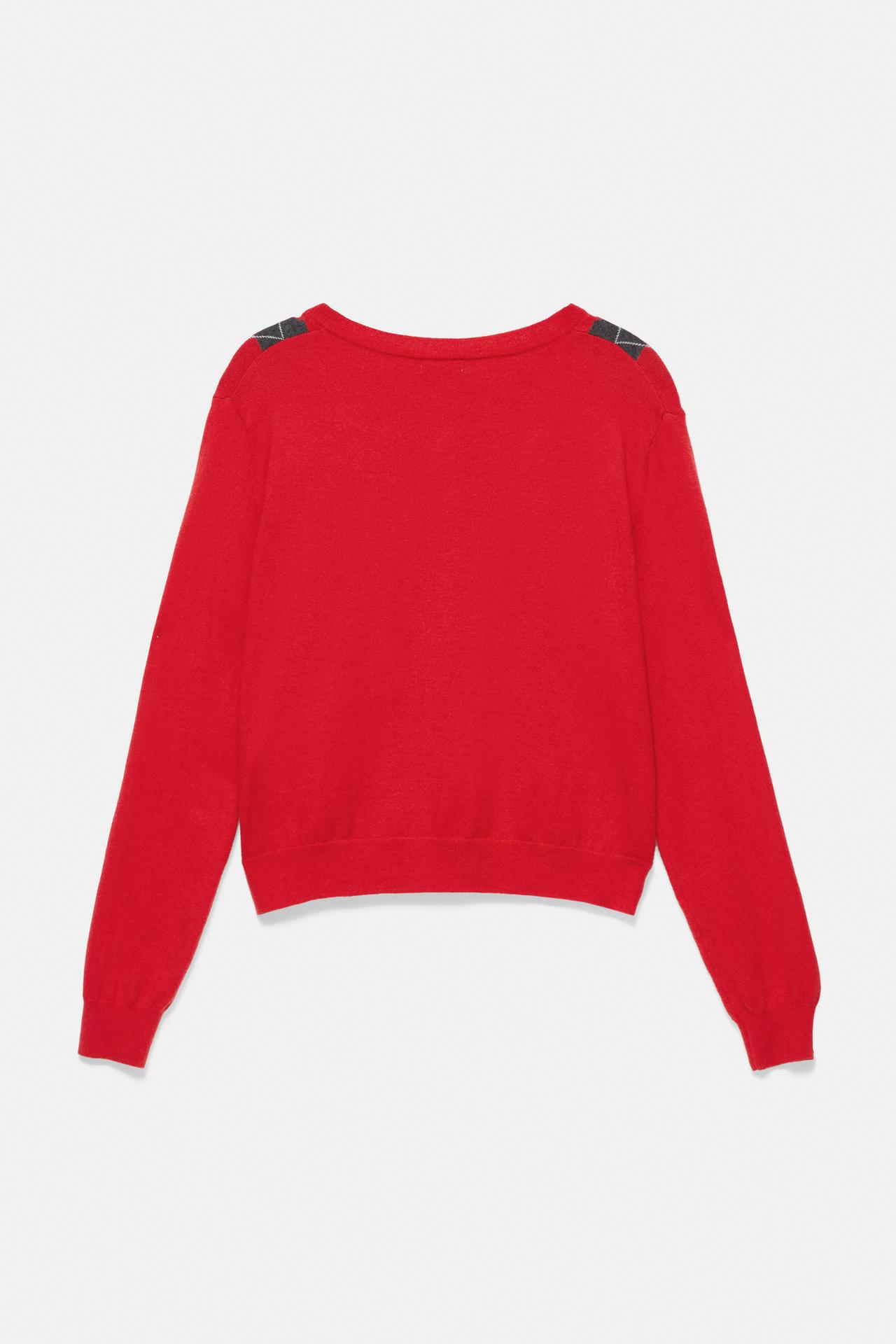 Diamond-pattern knit cardigan — Red