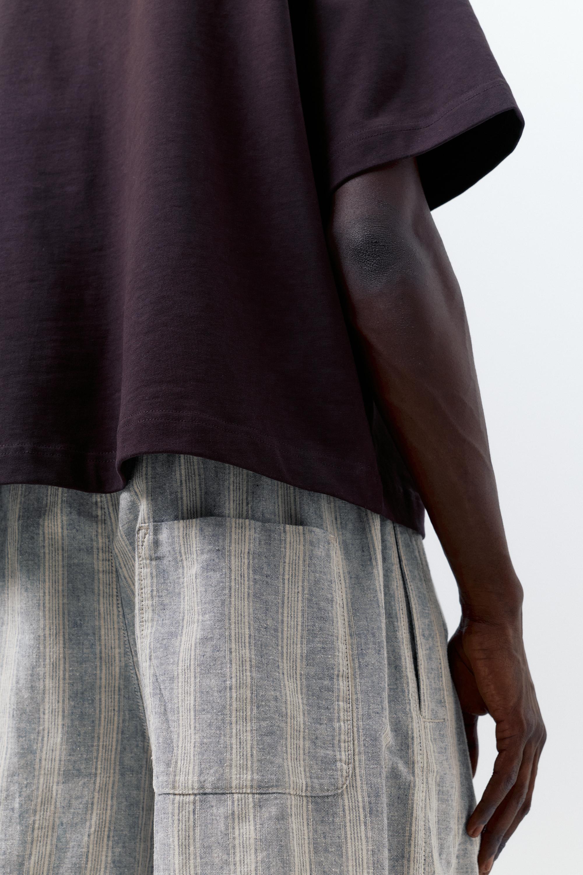 Linen blend Bermuda jogger shorts — Striped