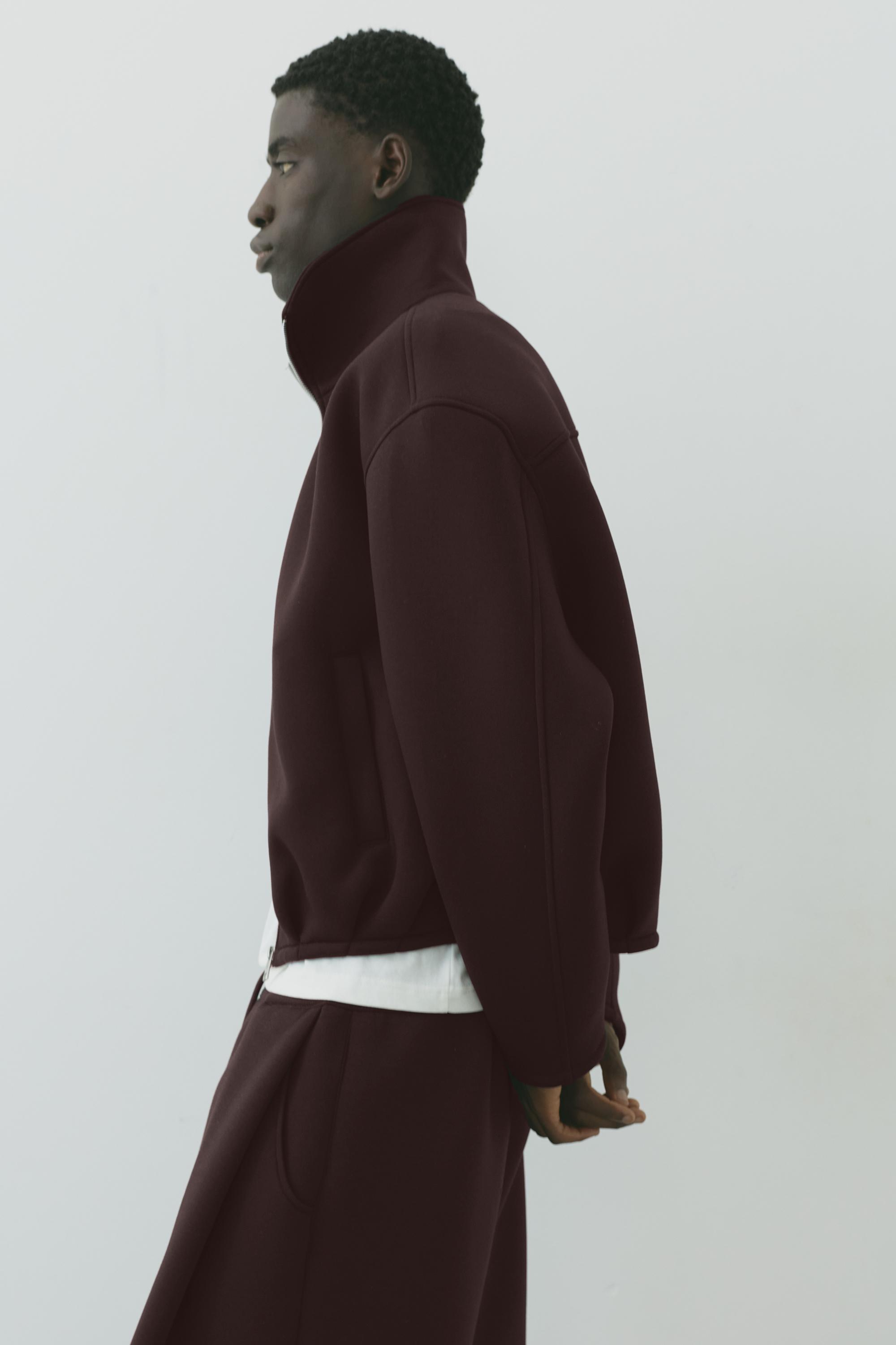 Neoprene-effect zip-up jacket — Brown