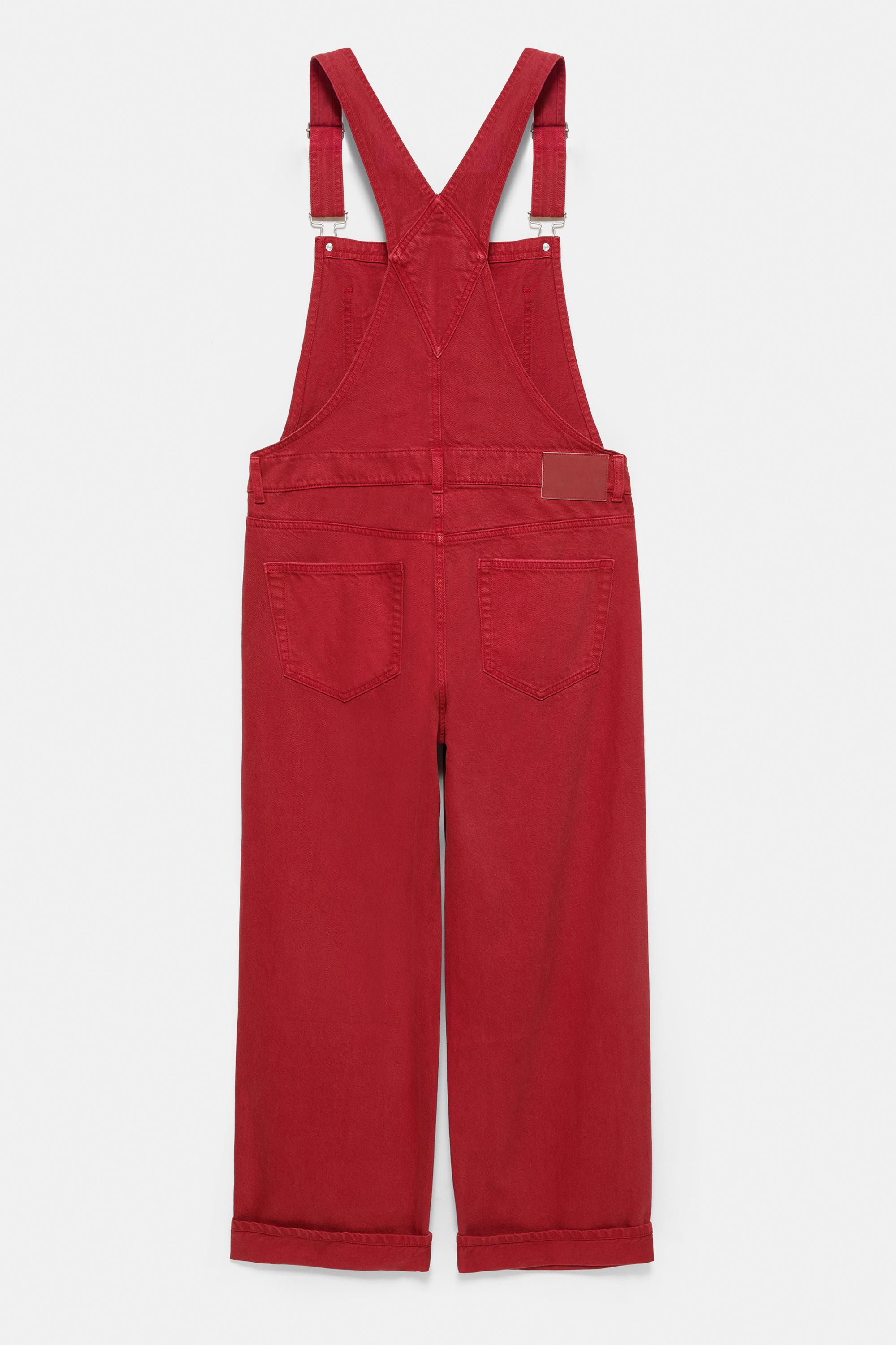 Long denim dungarees — Burgundy