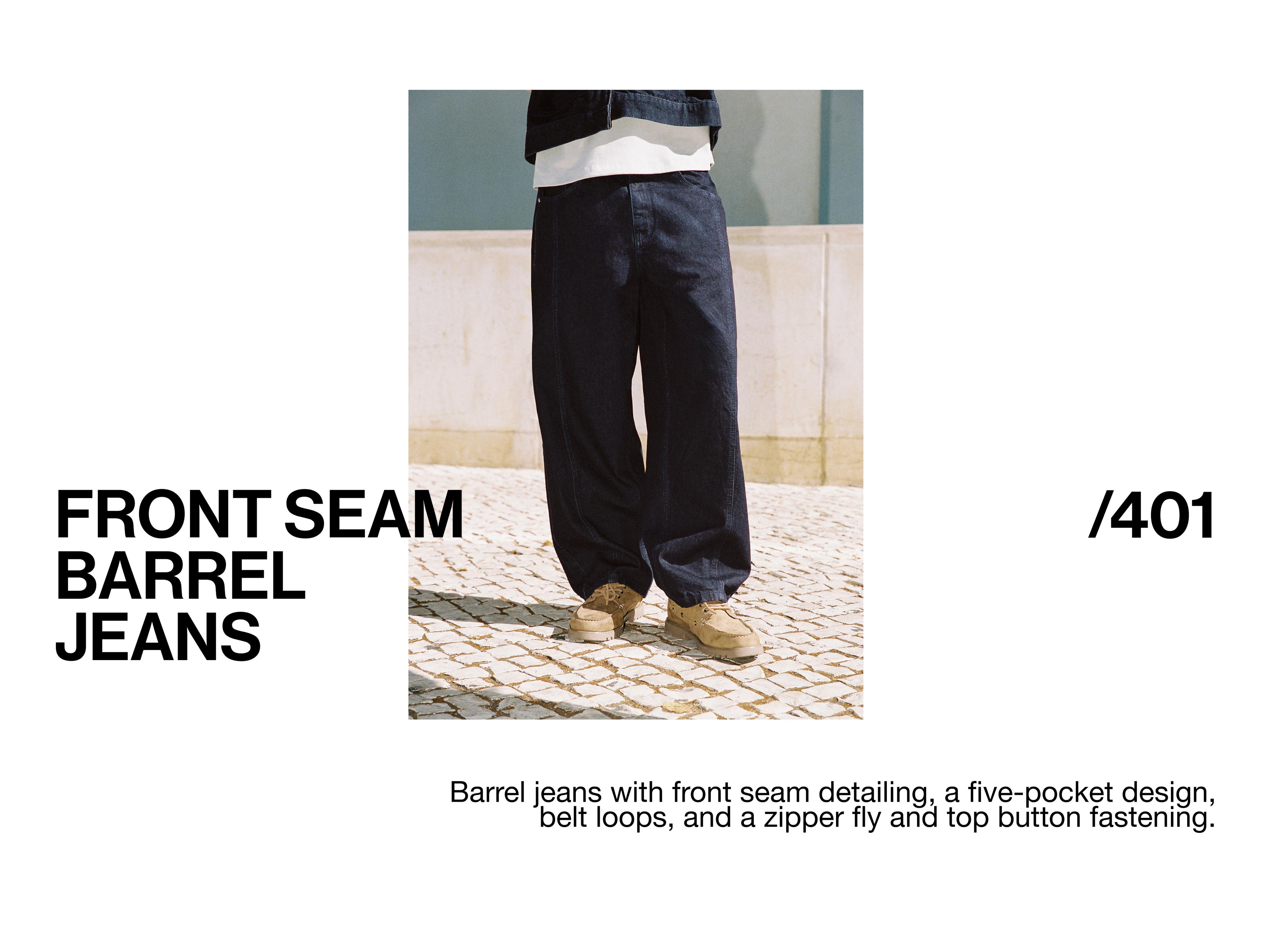 Front seam barrel jeans — Navy