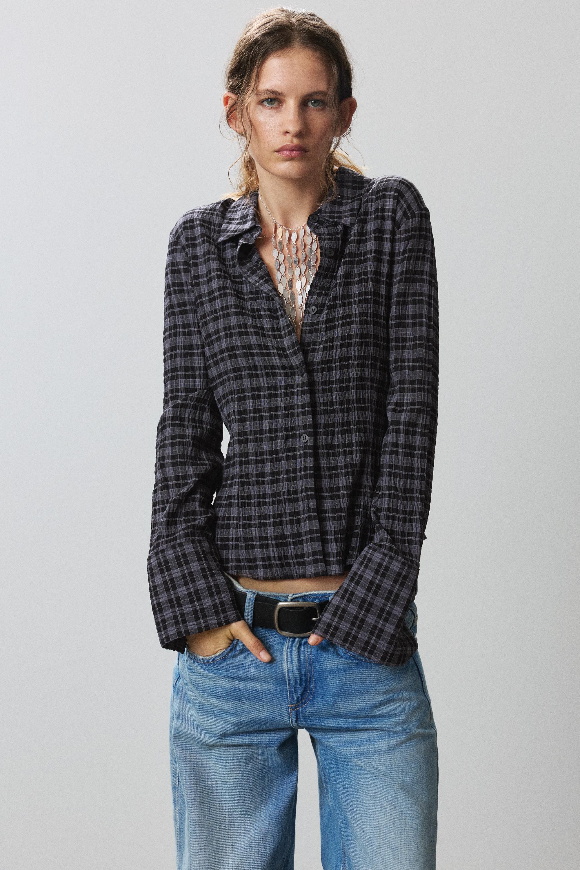 Darted check shirt — Anthracite grey