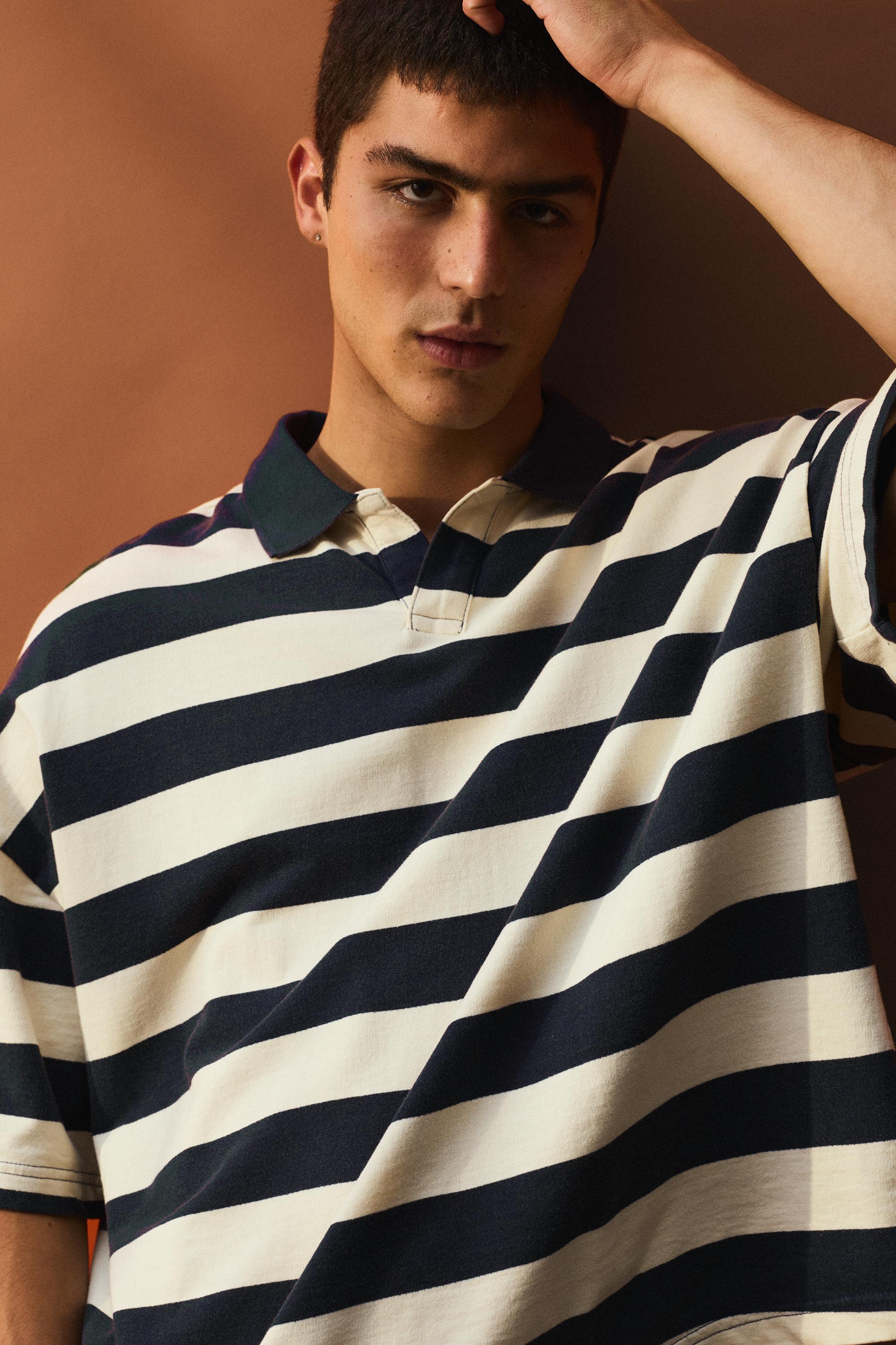 Çizgili boxy polo t-shirt - Görsel 11
