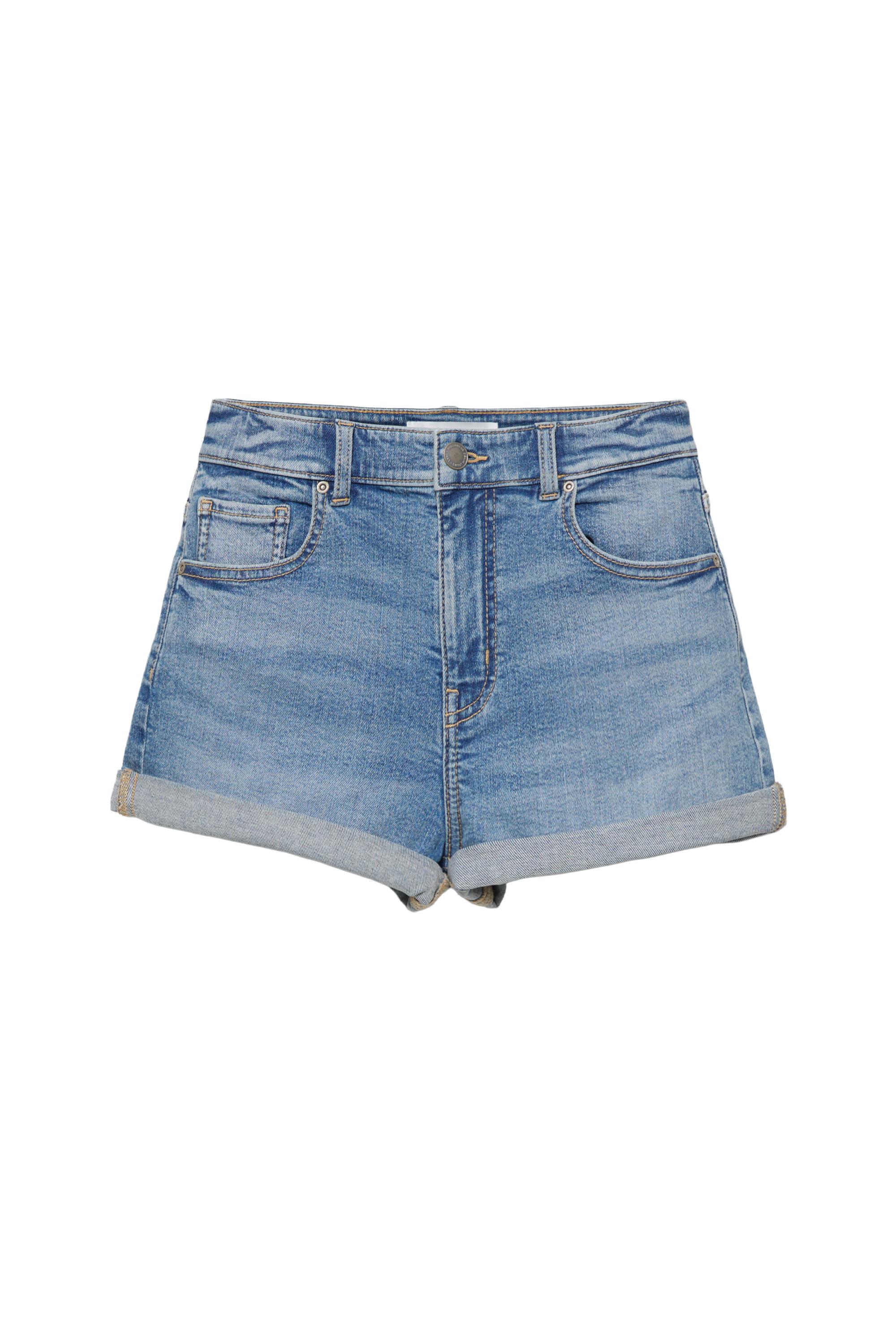 Orta bel denim şort - Görsel 14