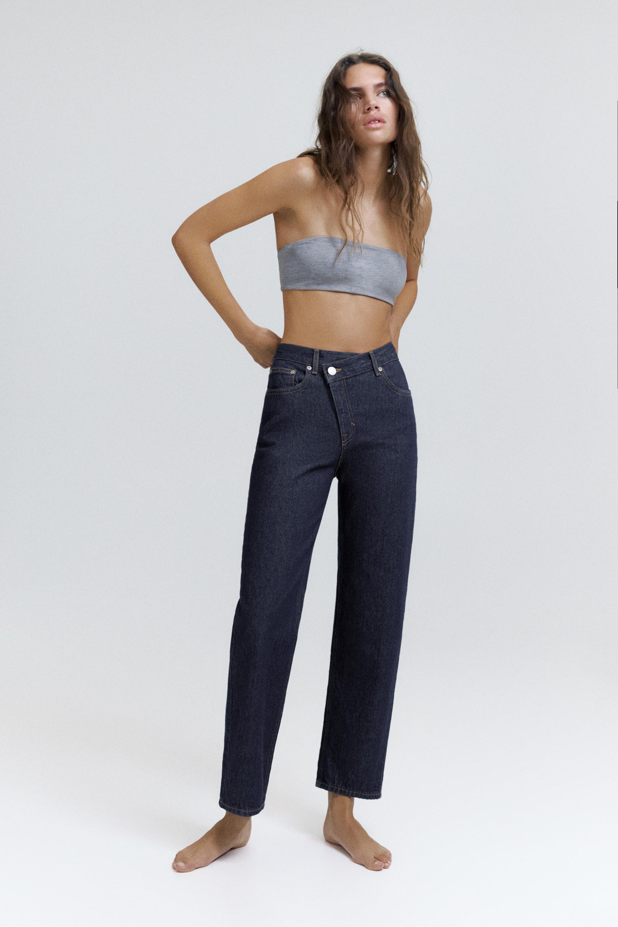 Straight-leg jeans with crossover waistband — Navy