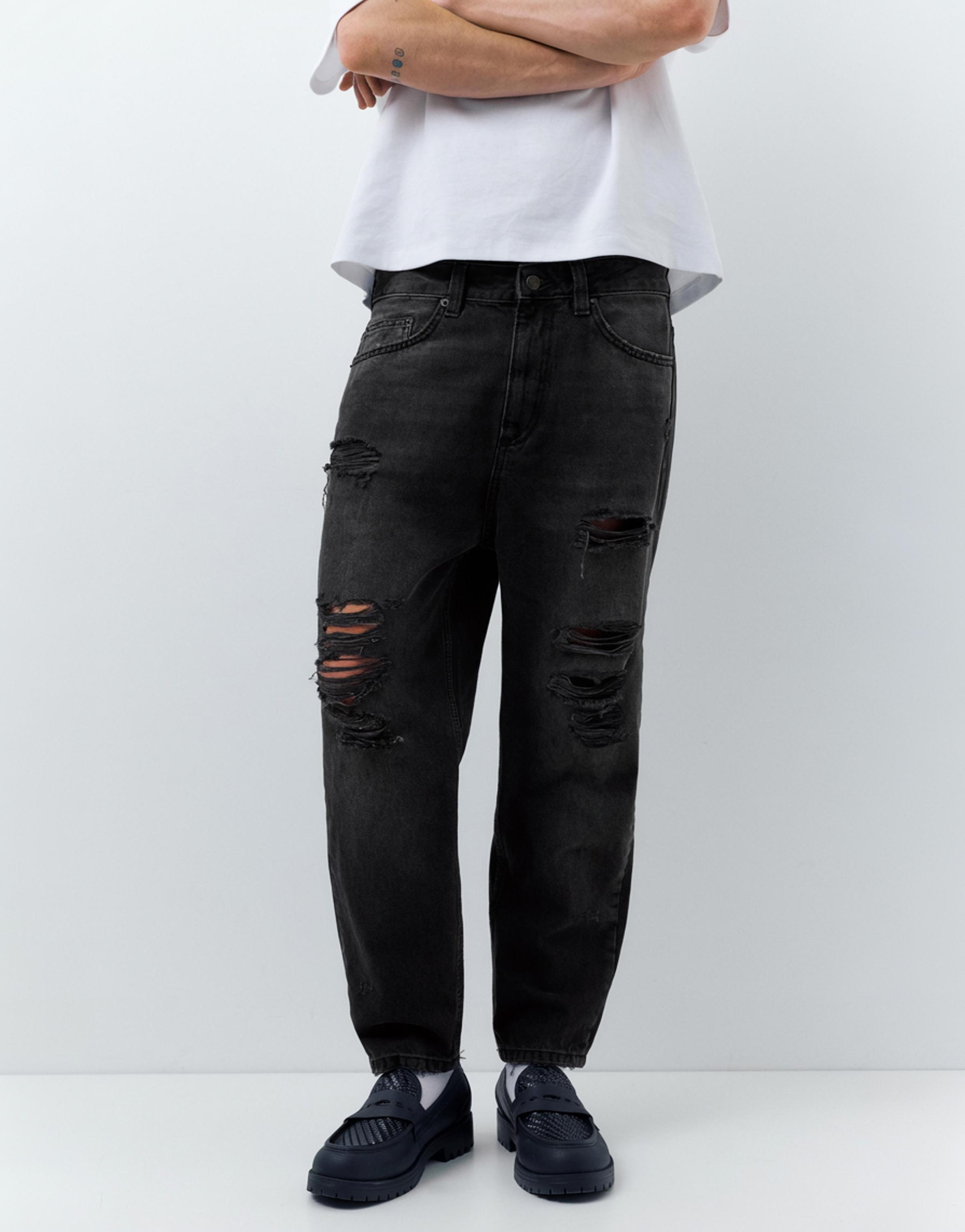 Relaxed fit ripped jeans — Faded black