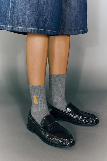 Dog embroidery socks — Grey 2