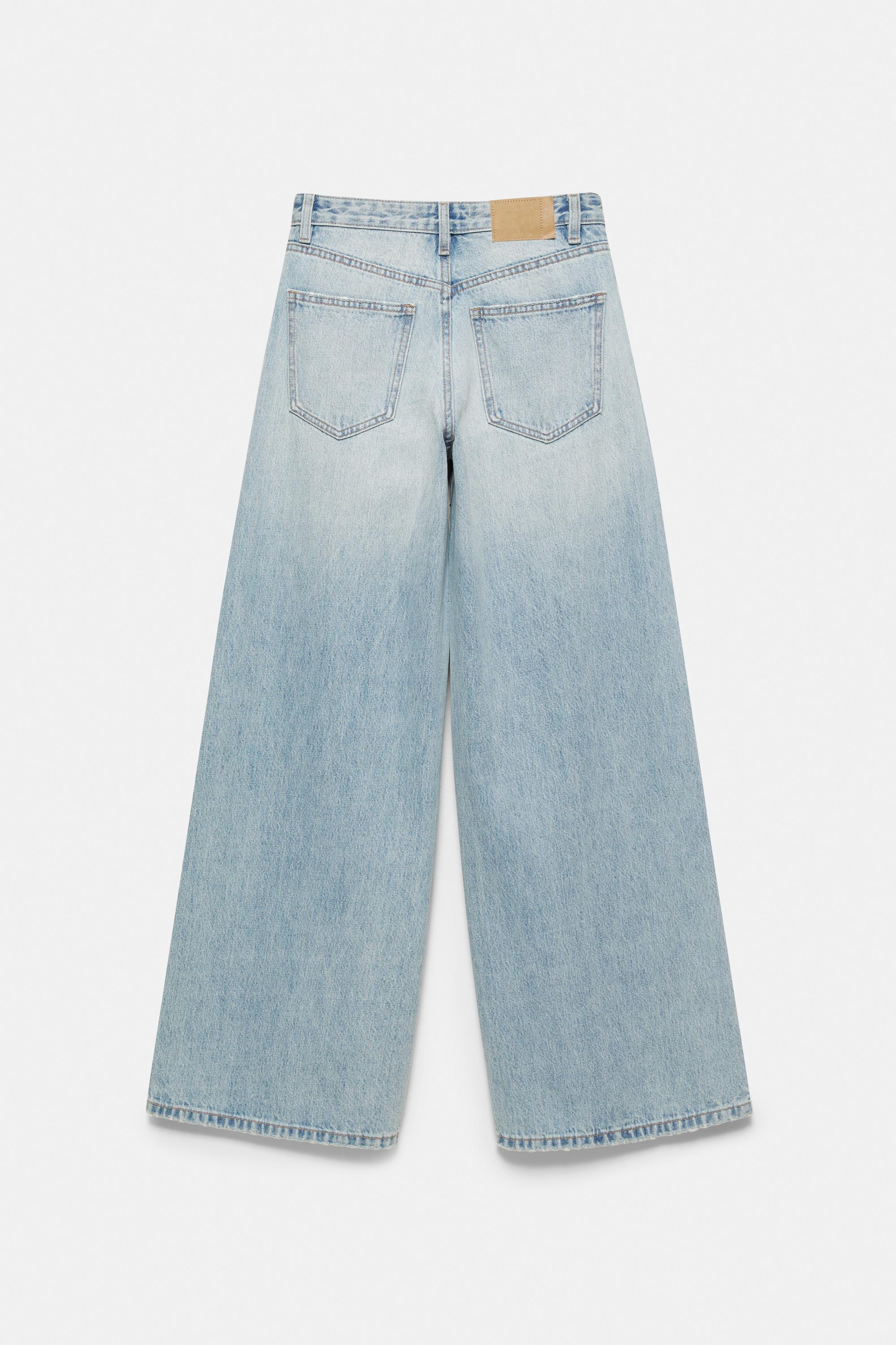 Rhinestone wide-leg jeans — Pale blue