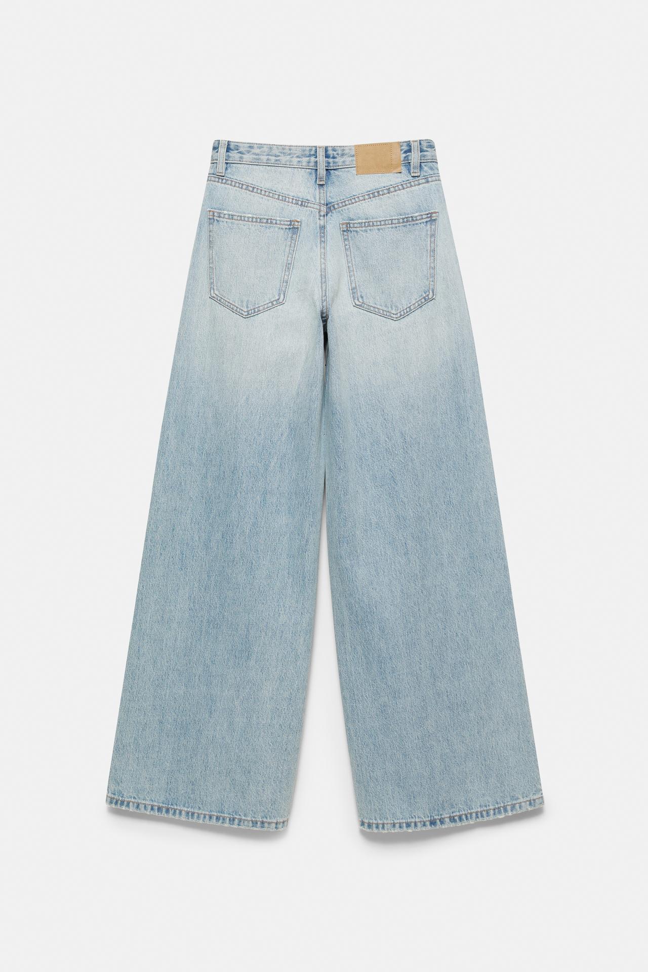 Rhinestone wide-leg jeans — Pale blue