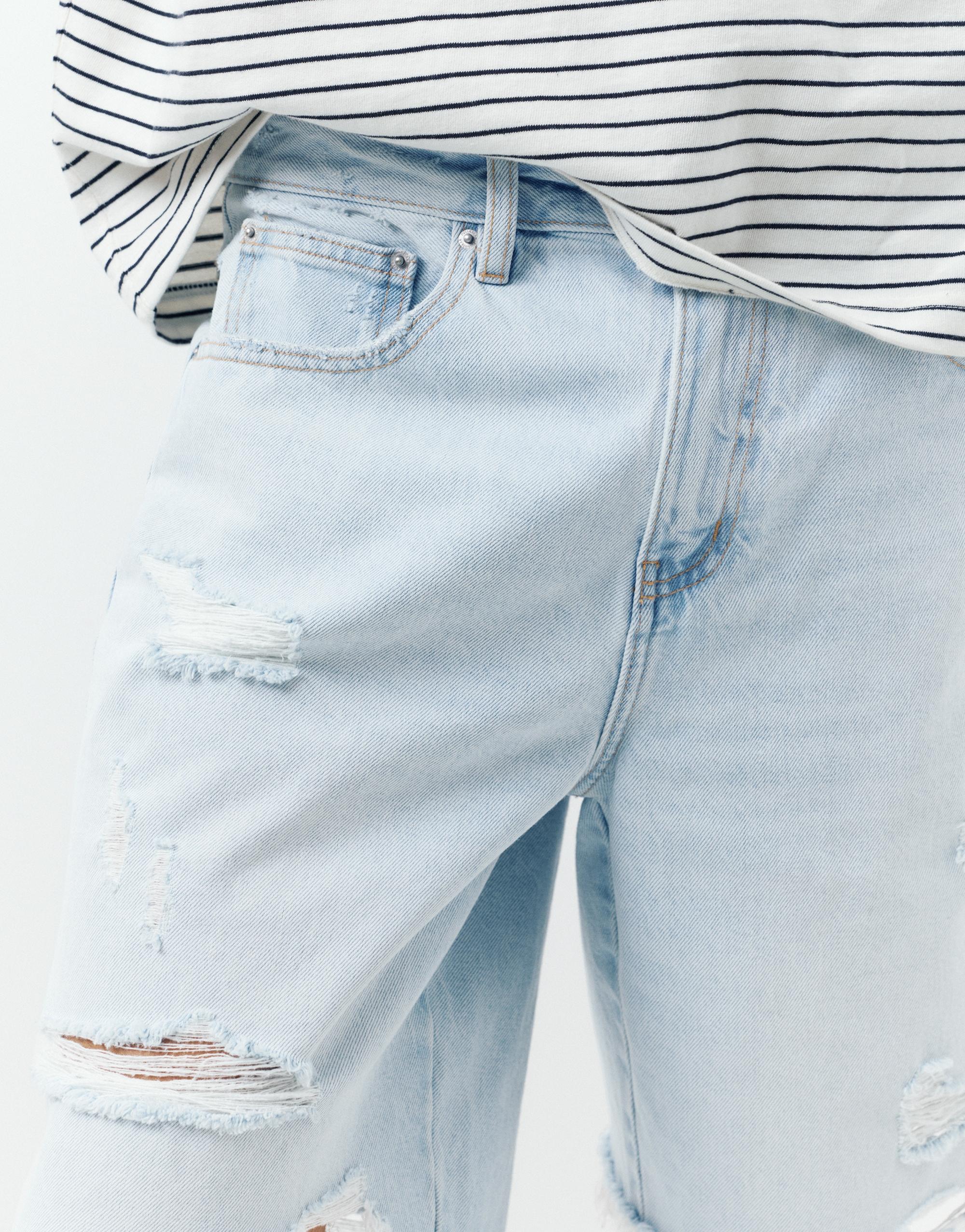 Straight-leg denim Bermuda shorts — Pale blue