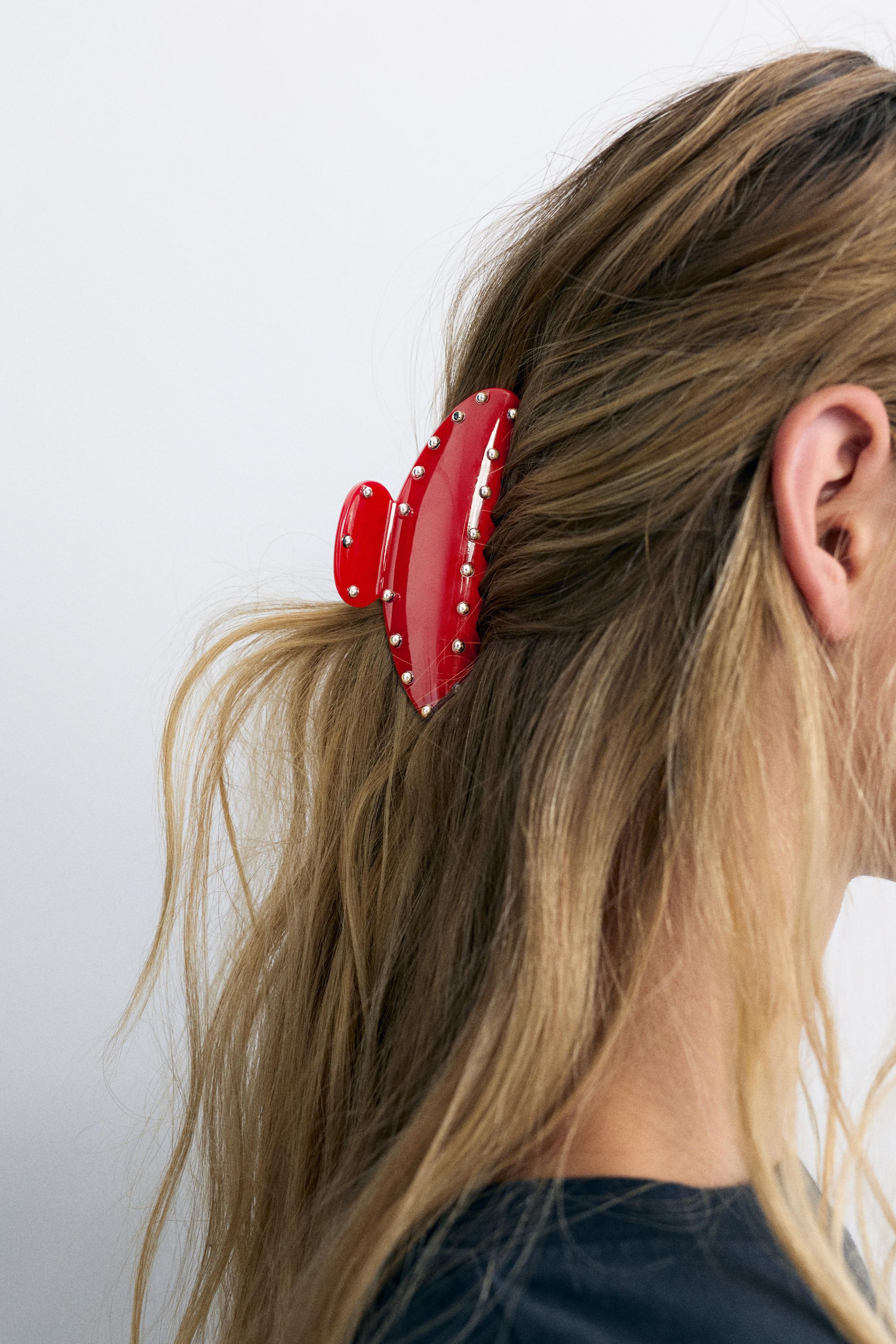 Studded hair clip — Red