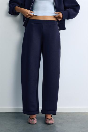 Neoprene-effect barrel trousers — Navy 2