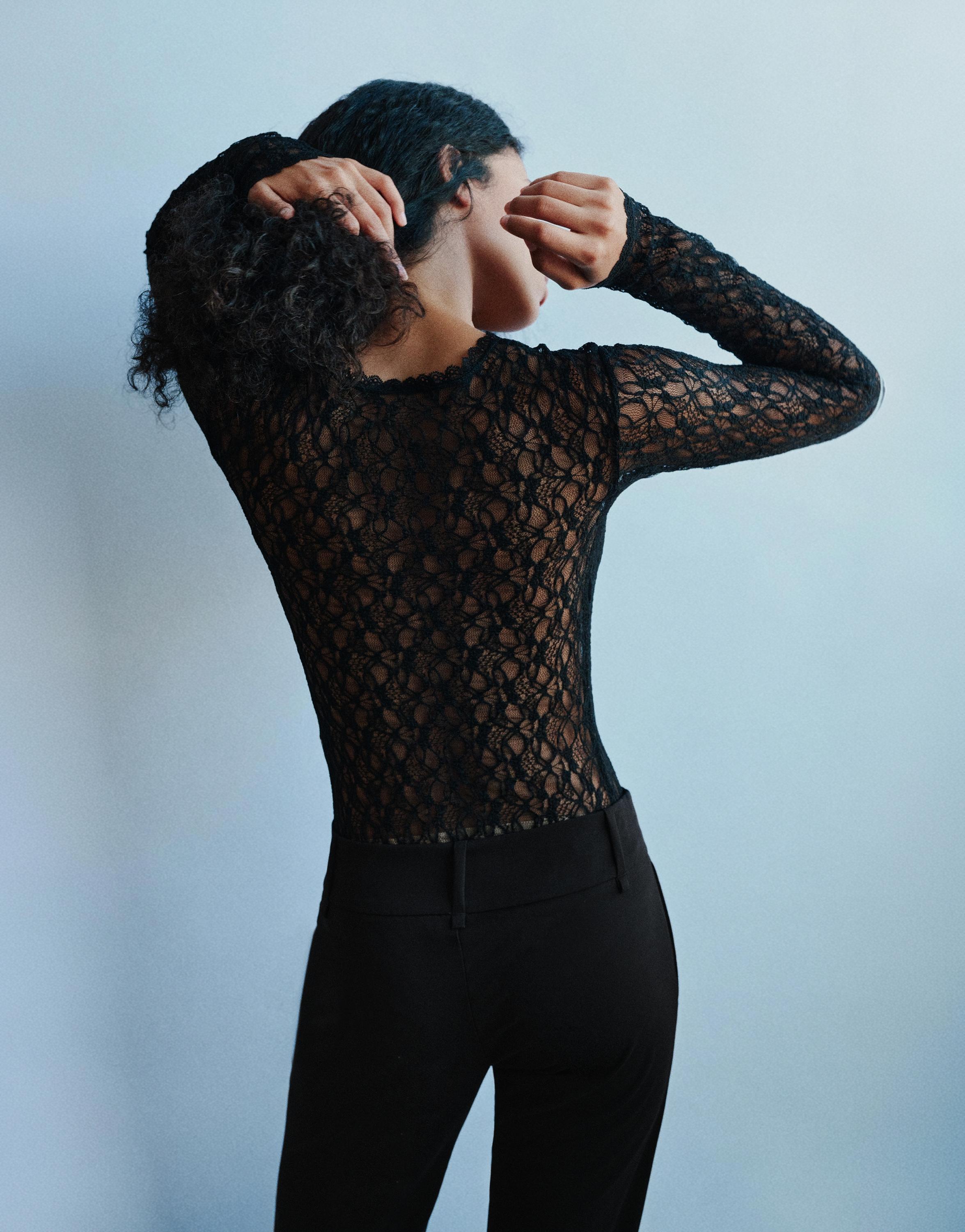 Long sleeve lace bodysuit — Black