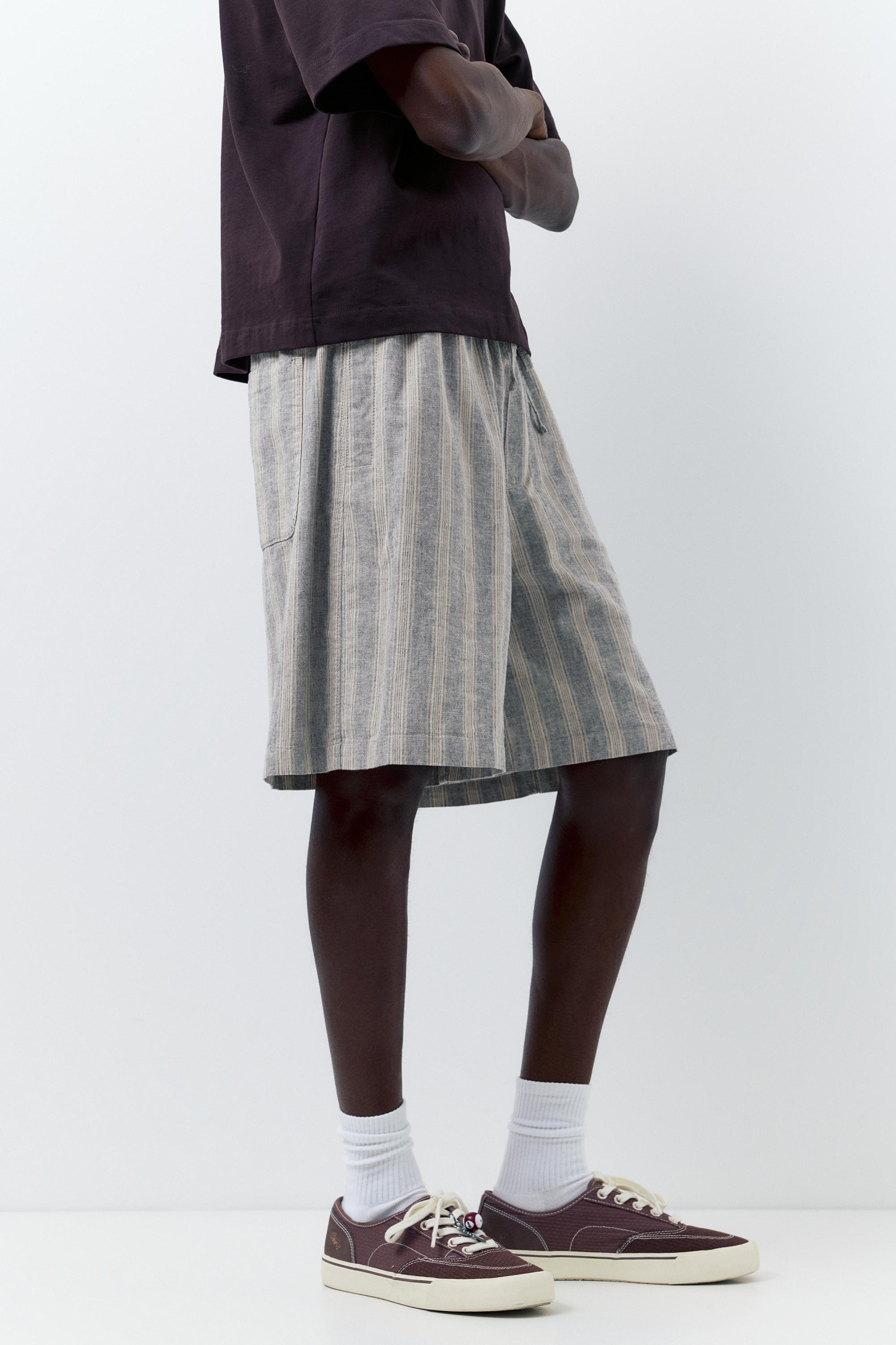 Linen blend Bermuda jogger shorts — Striped