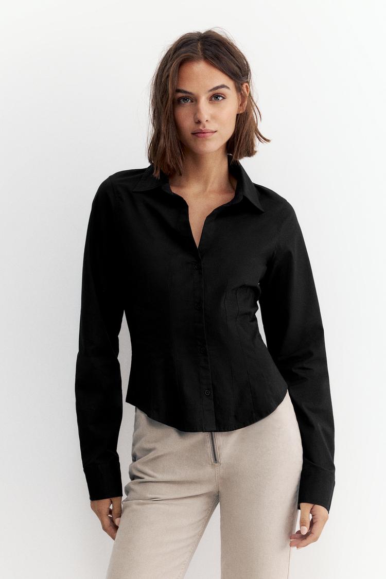 Fitted wide-cuff shirt — Black