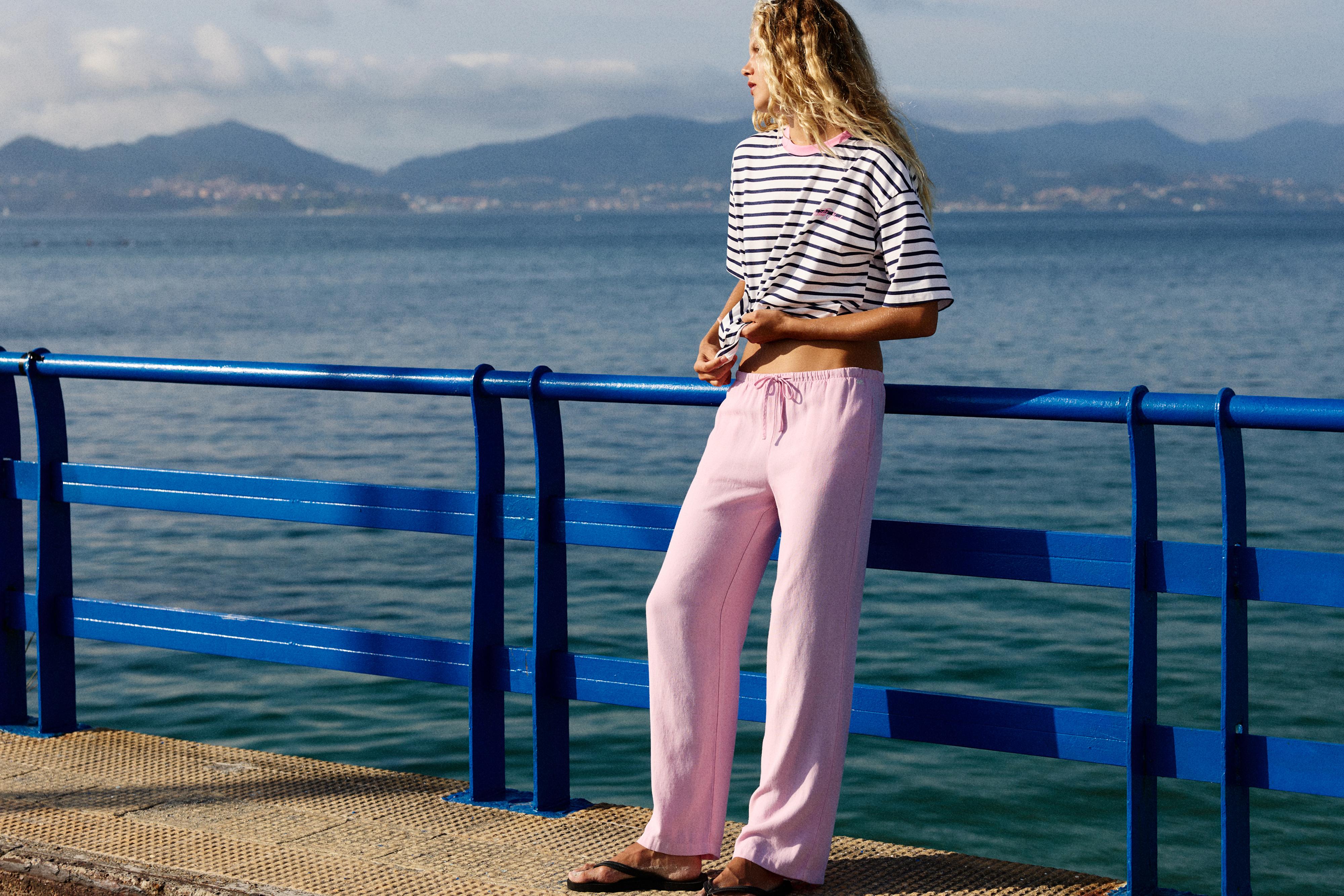 Linen blend joggers — Pink