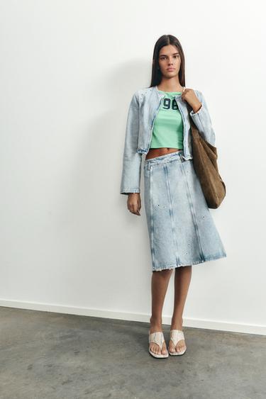 Eyelet denim midi skirt — Pale blue 3