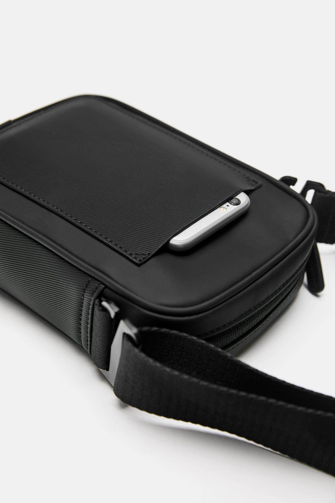 Rubberised crossbody bag — Black