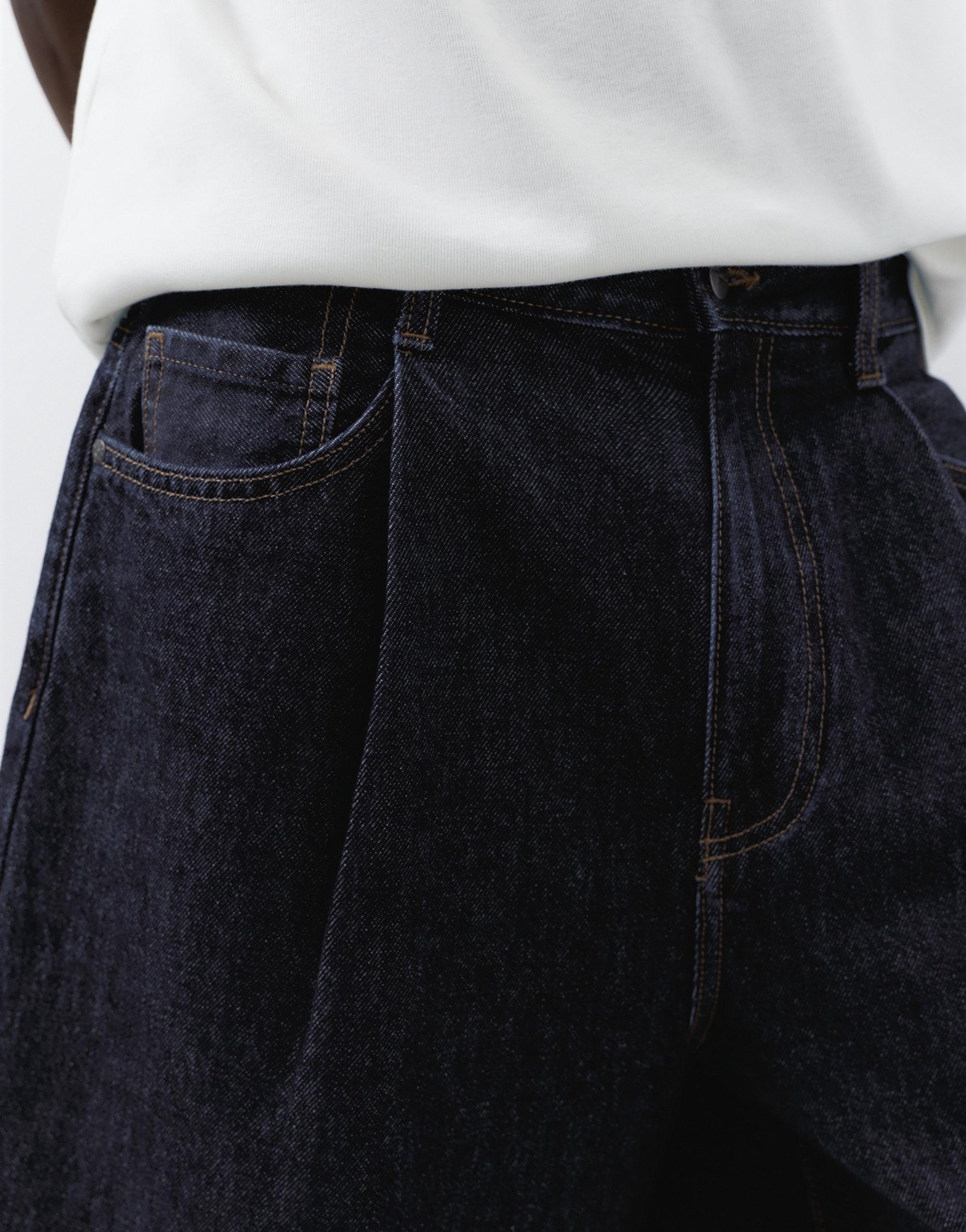 Pens detaylı geniş paça denim bermuda - Görsel 9