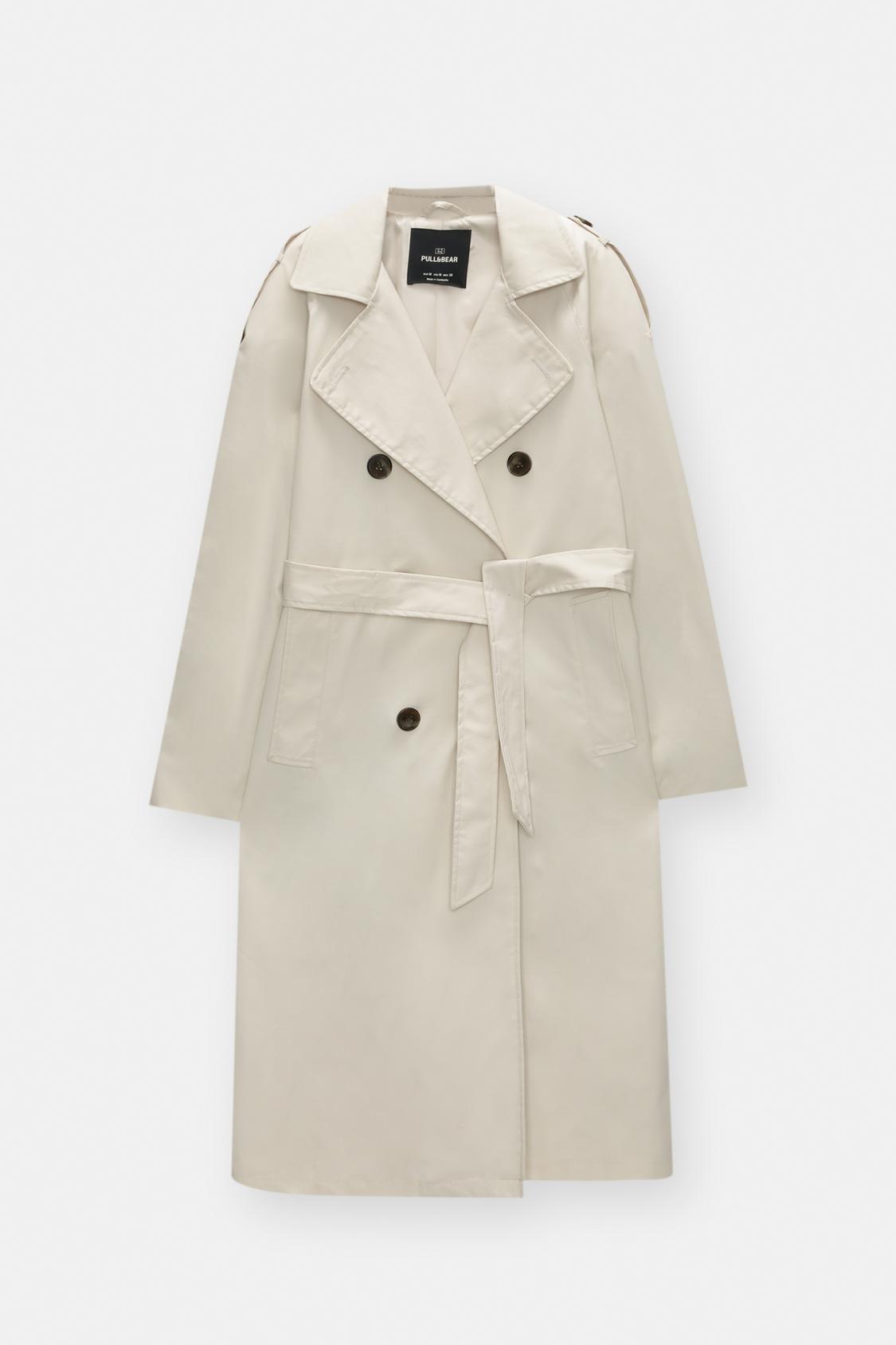 Beige Coat Pull And Bear Grey Coat Belted Trench Coat PULL&BEAR