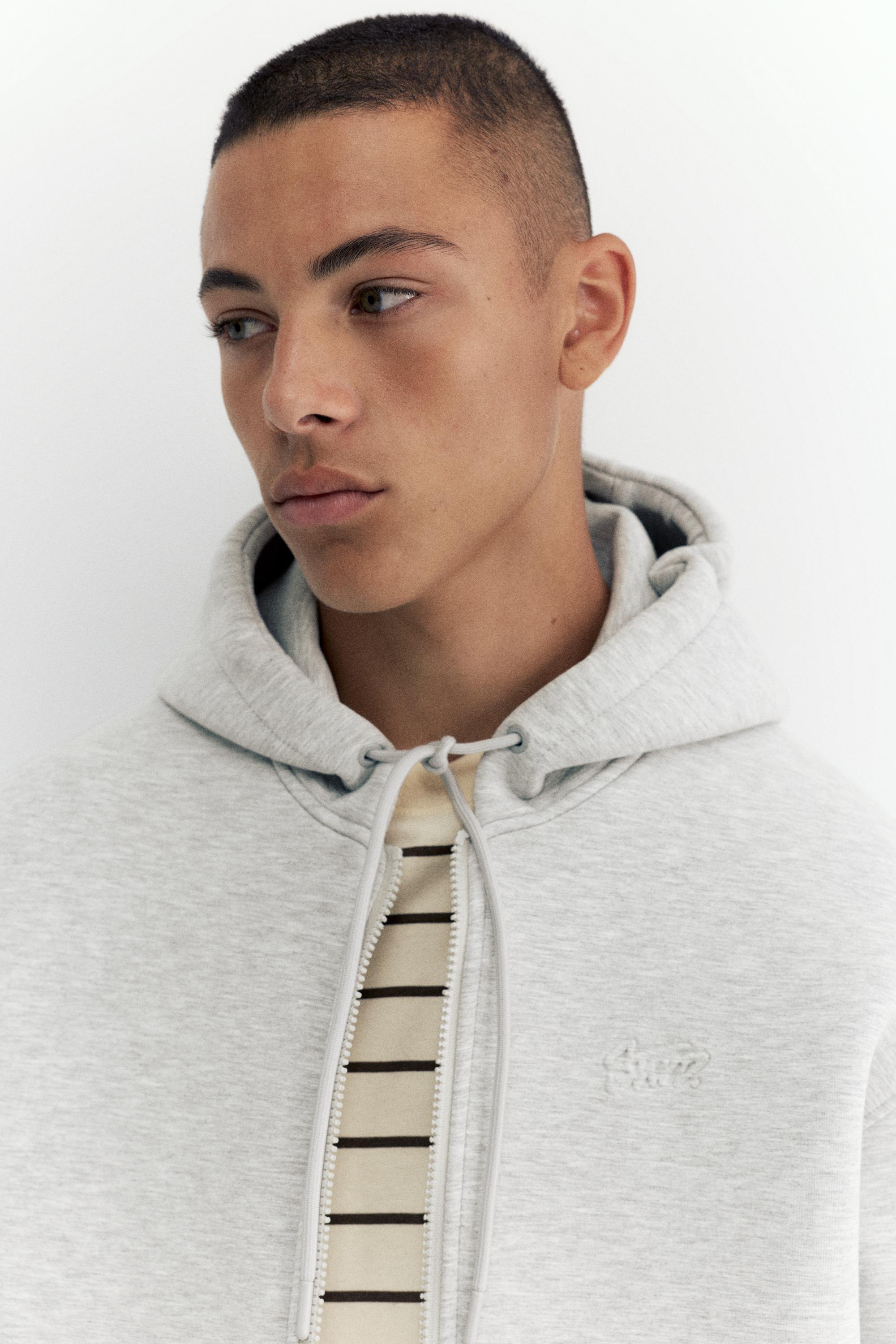 Neoprene-effect zip-up hoodie — Grey marl