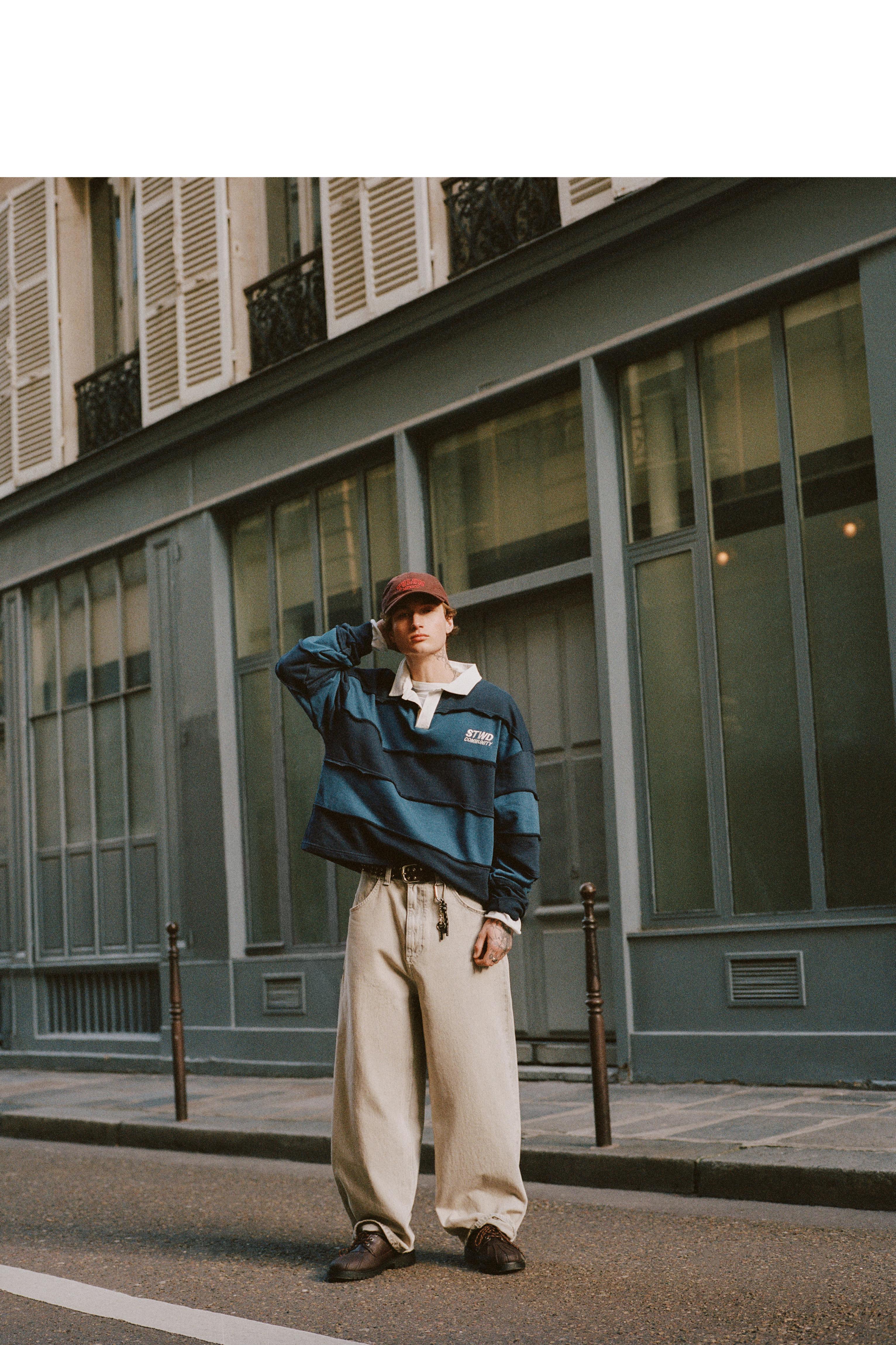 Embroidered super baggy jeans — Pale grey