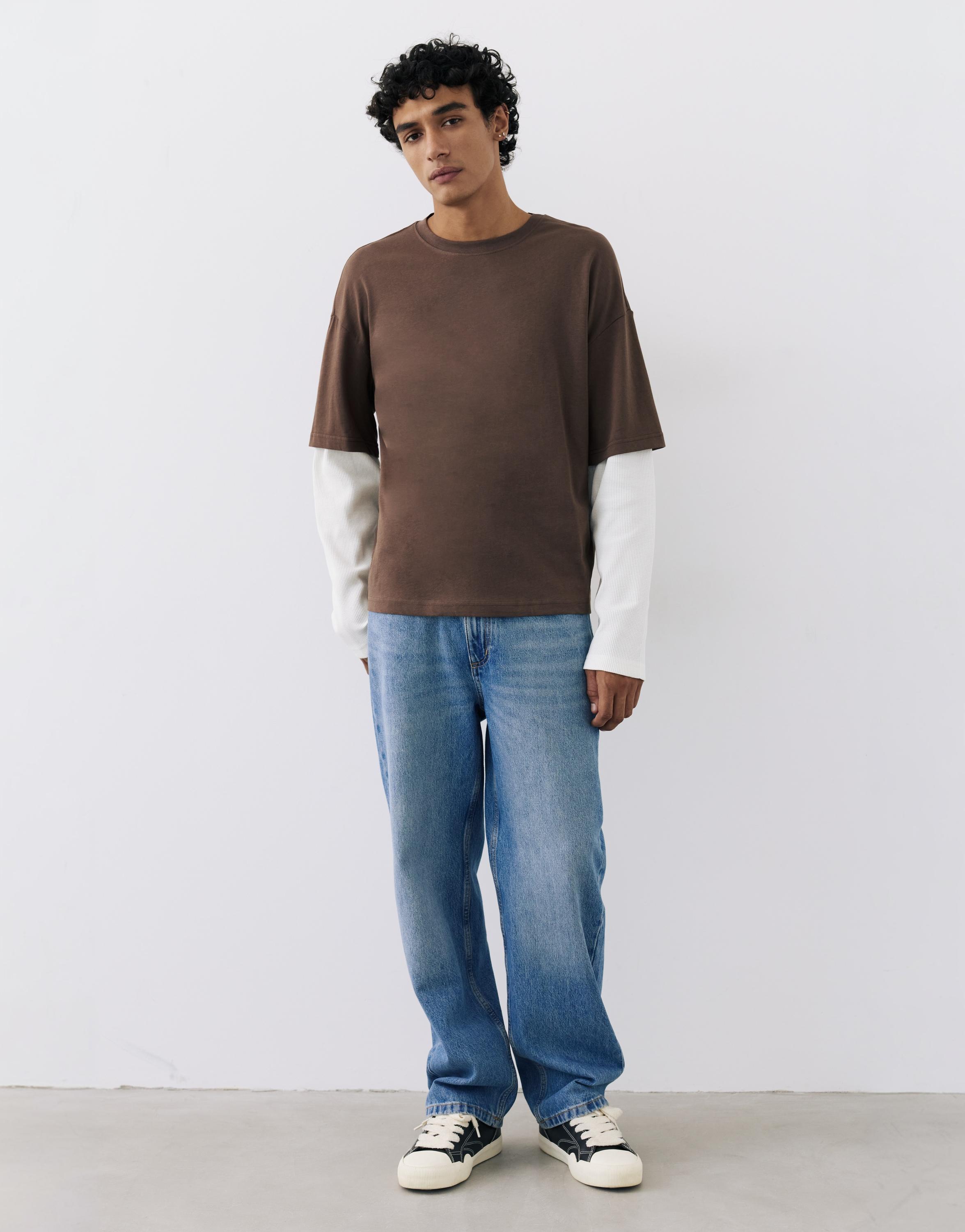 Double-layer long sleeve T-shirt — Brown